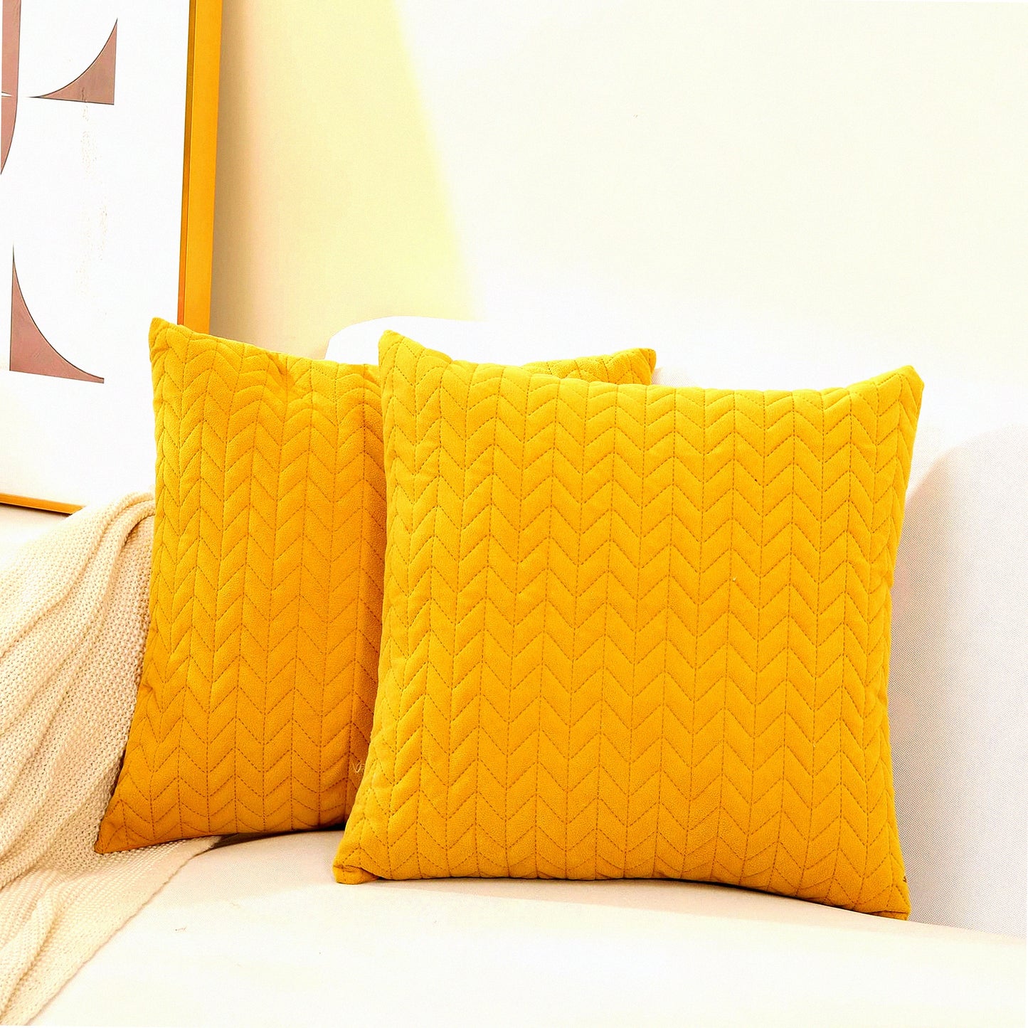 Farmhouse Chic Pillowcase Set - Soft Square Cushion Covers for Sofa & Bed - Decorative Throw Pillow Covers 20x20 Inch - Home Decor Bedroom