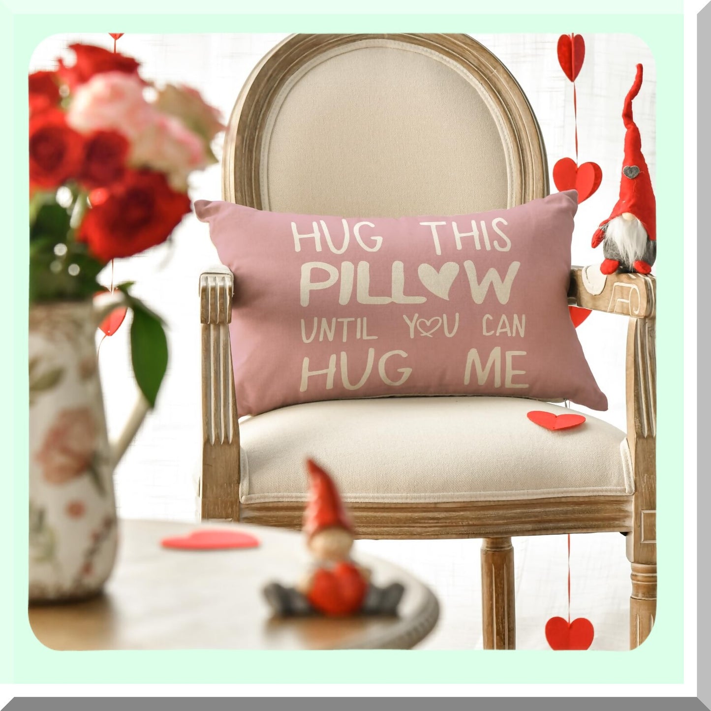 Love Nest Pink Throw Pillow Cover - Romantic Anniversary Wedding Cushion Case for Sofa Couch - 12 x 20 Inch Decorative Hug Me Pillow