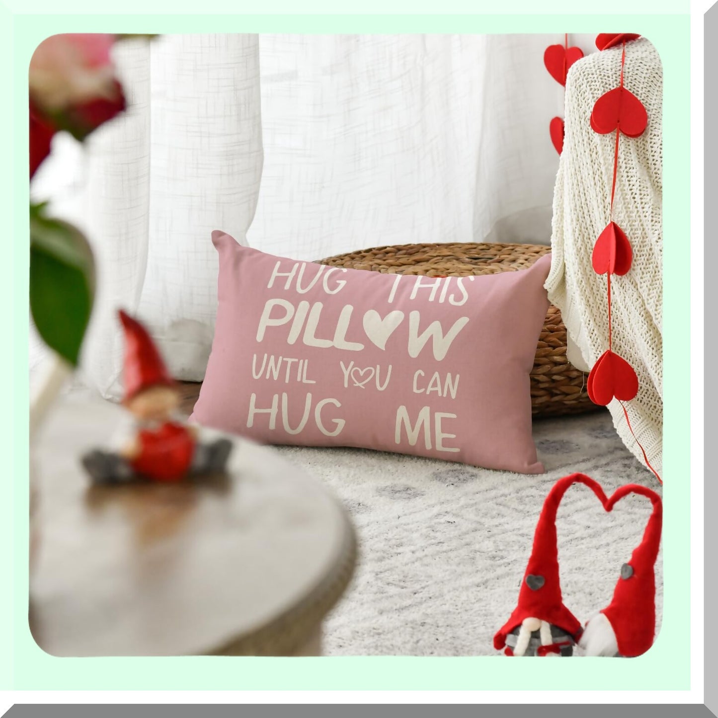Love Nest Pink Throw Pillow Cover - Romantic Anniversary Wedding Cushion Case for Sofa Couch - 12 x 20 Inch Decorative Hug Me Pillow