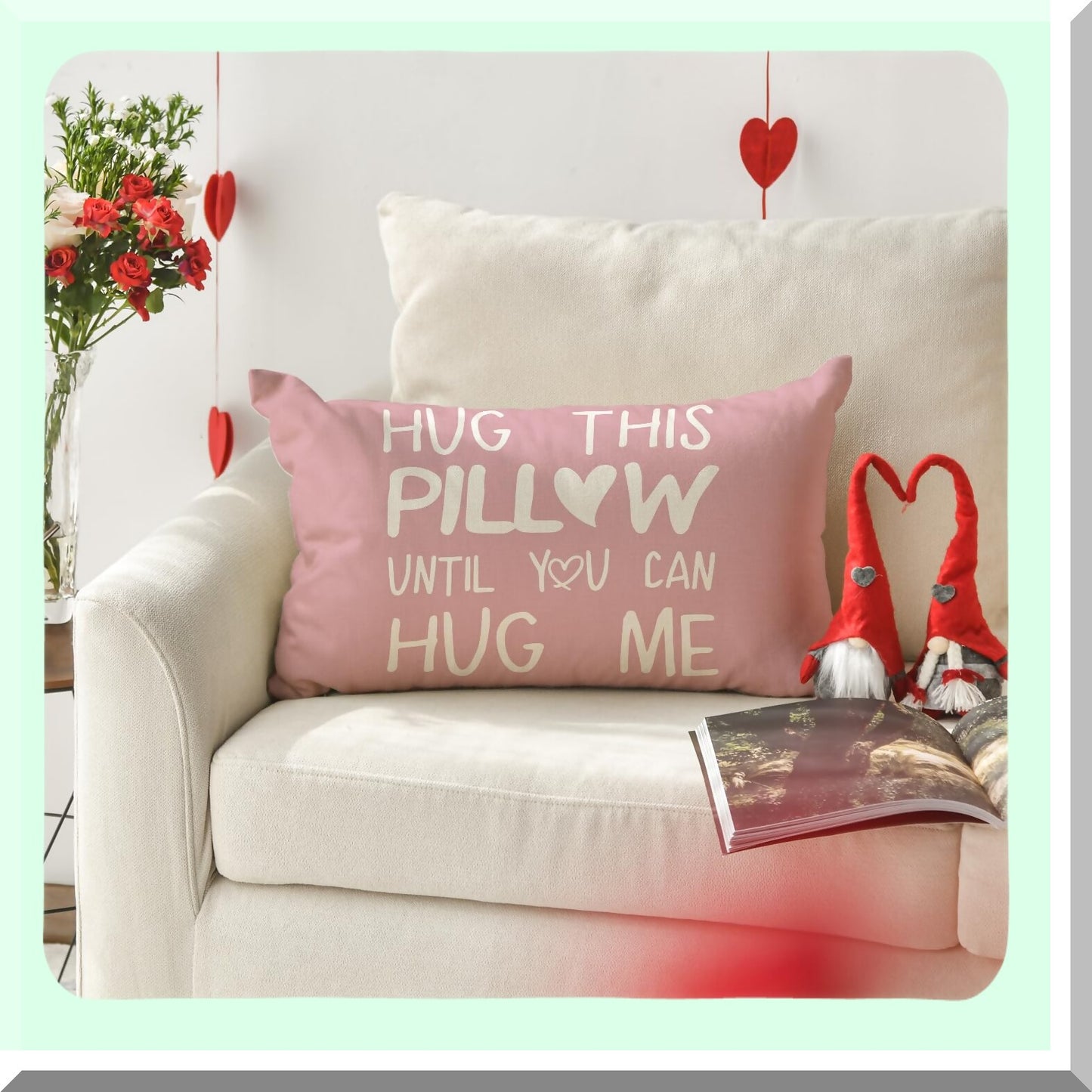 Love Nest Pink Throw Pillow Cover - Romantic Anniversary Wedding Cushion Case for Sofa Couch - 12 x 20 Inch Decorative Hug Me Pillow