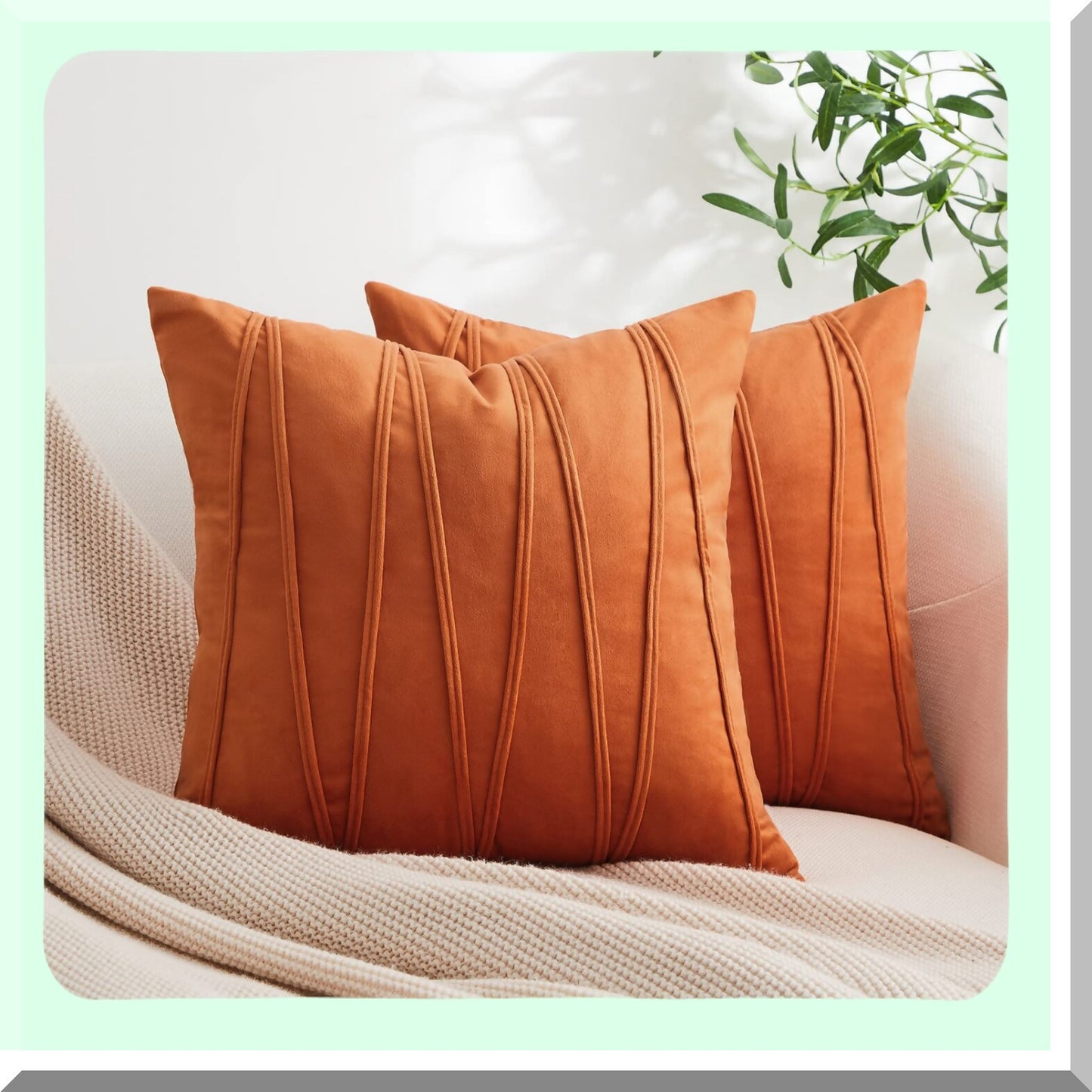 Rustic Velvet Square Pillow Covers - Set of 2 | Burnt Orange Decorative Cushion Cases for Couch & Bedroom | Minimalist Fall Home Decor - 18 x 18 Inch