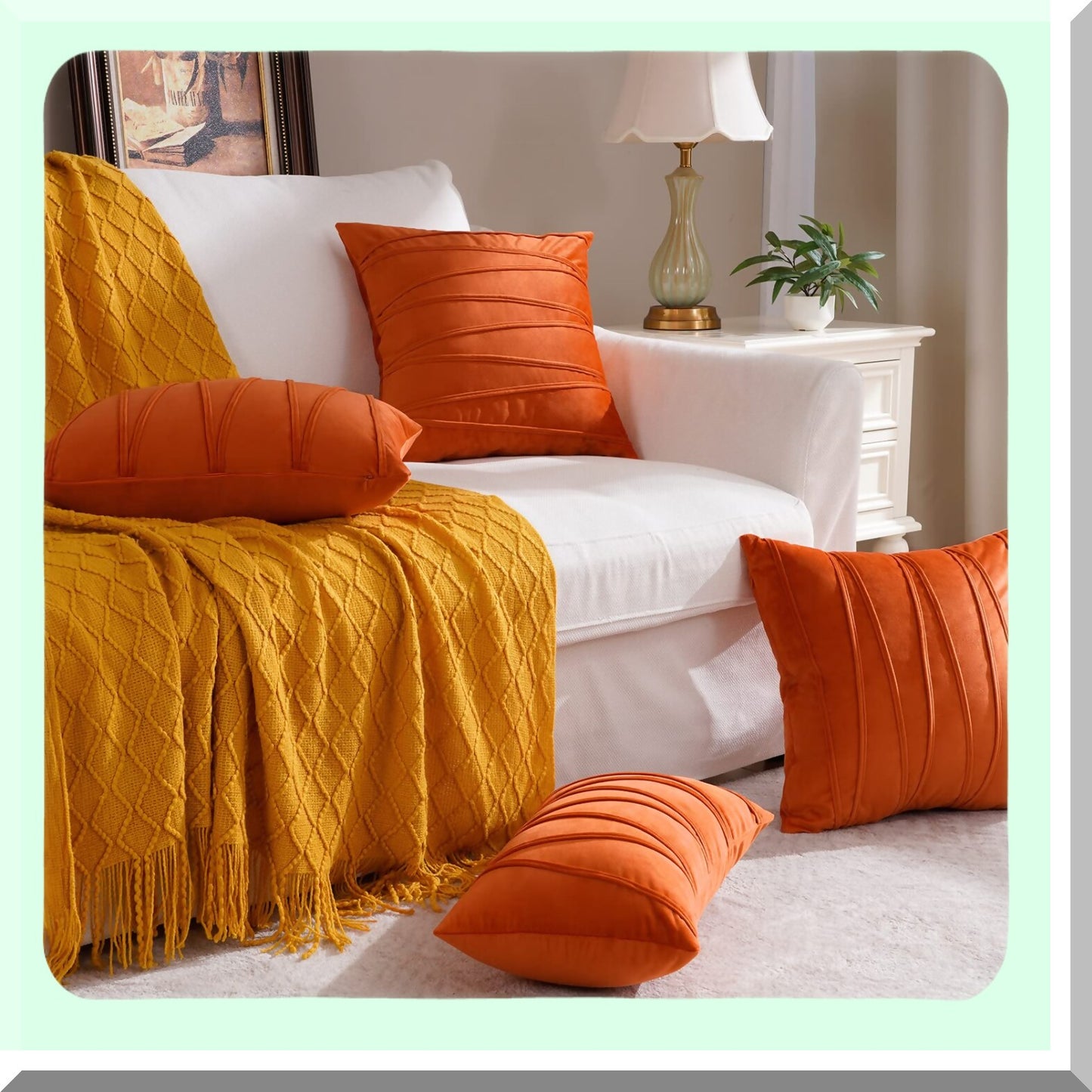 Rustic Velvet Square Pillow Covers - Set of 2 | Burnt Orange Decorative Cushion Cases for Couch & Bedroom | Minimalist Fall Home Decor - 18 x 18 Inch