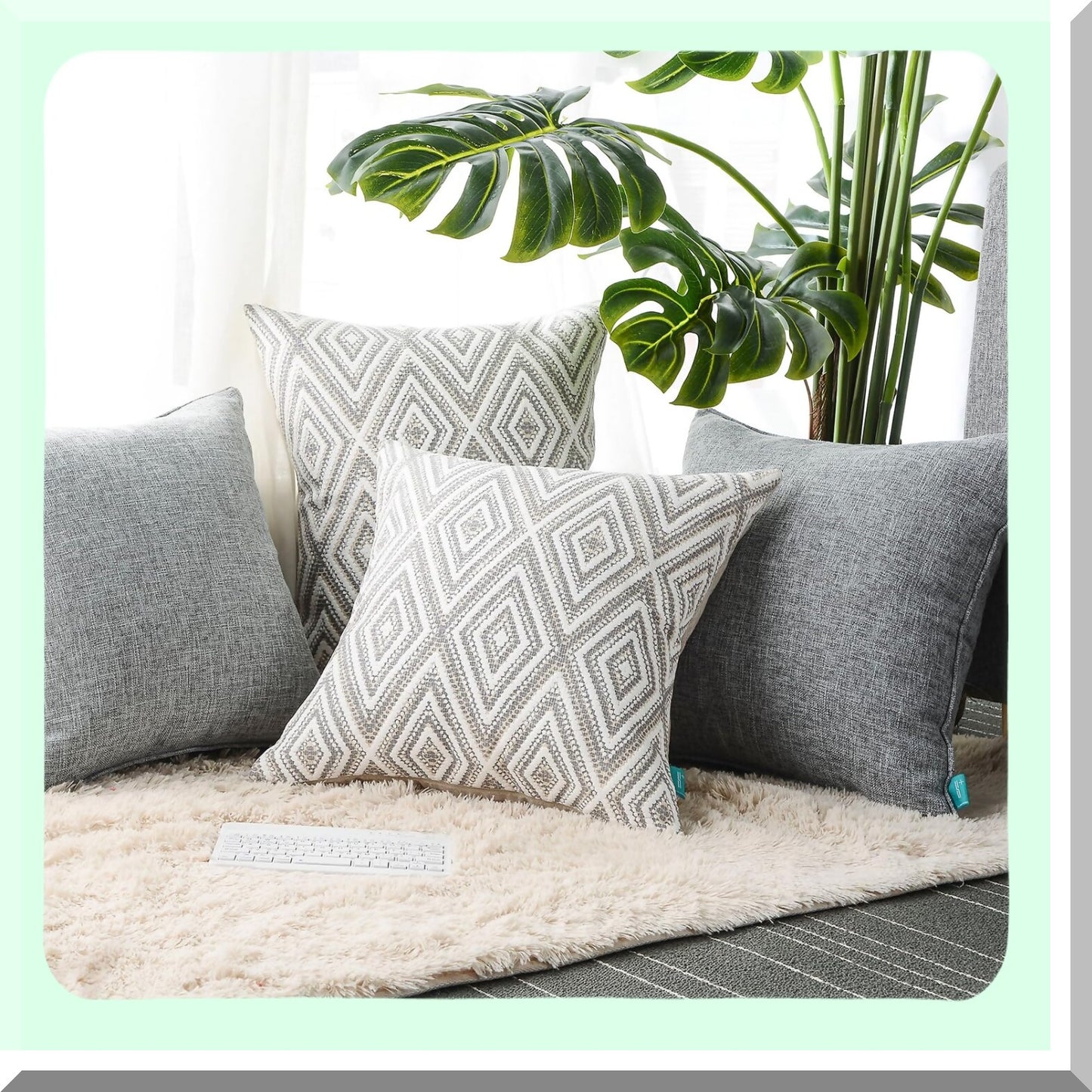 Linen Square Decorative Pillow Covers Set - Soft Cushion Covers for Sofa, 20x20 Inches, Grey - Pack of 4 - Living Room Couch Pillows