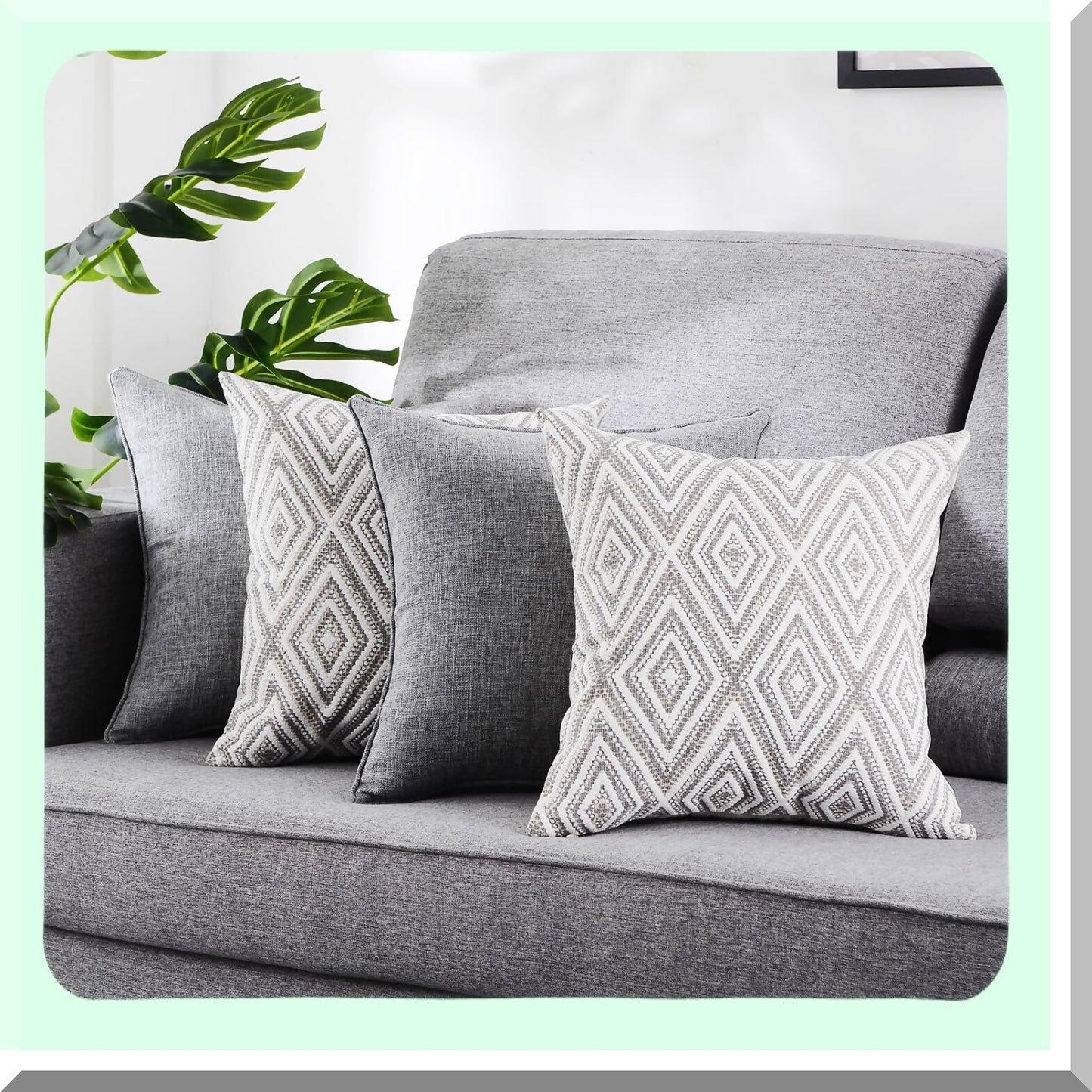 Linen Square Decorative Pillow Covers Set - Soft Cushion Covers for Sofa, 20x20 Inches, Grey - Pack of 4 - Living Room Couch Pillows