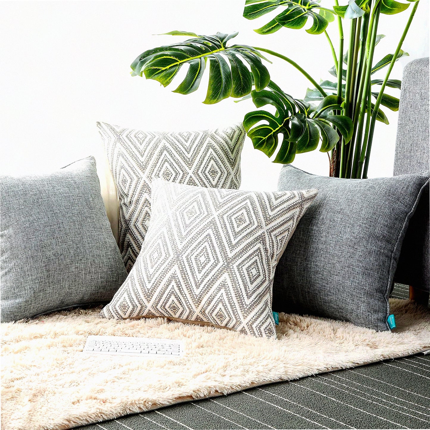 Linen Square Decorative Pillow Covers Set - Soft Cushion Covers for Sofa, 20x20 Inches, Grey - Pack of 4 - Living Room Couch Pillows