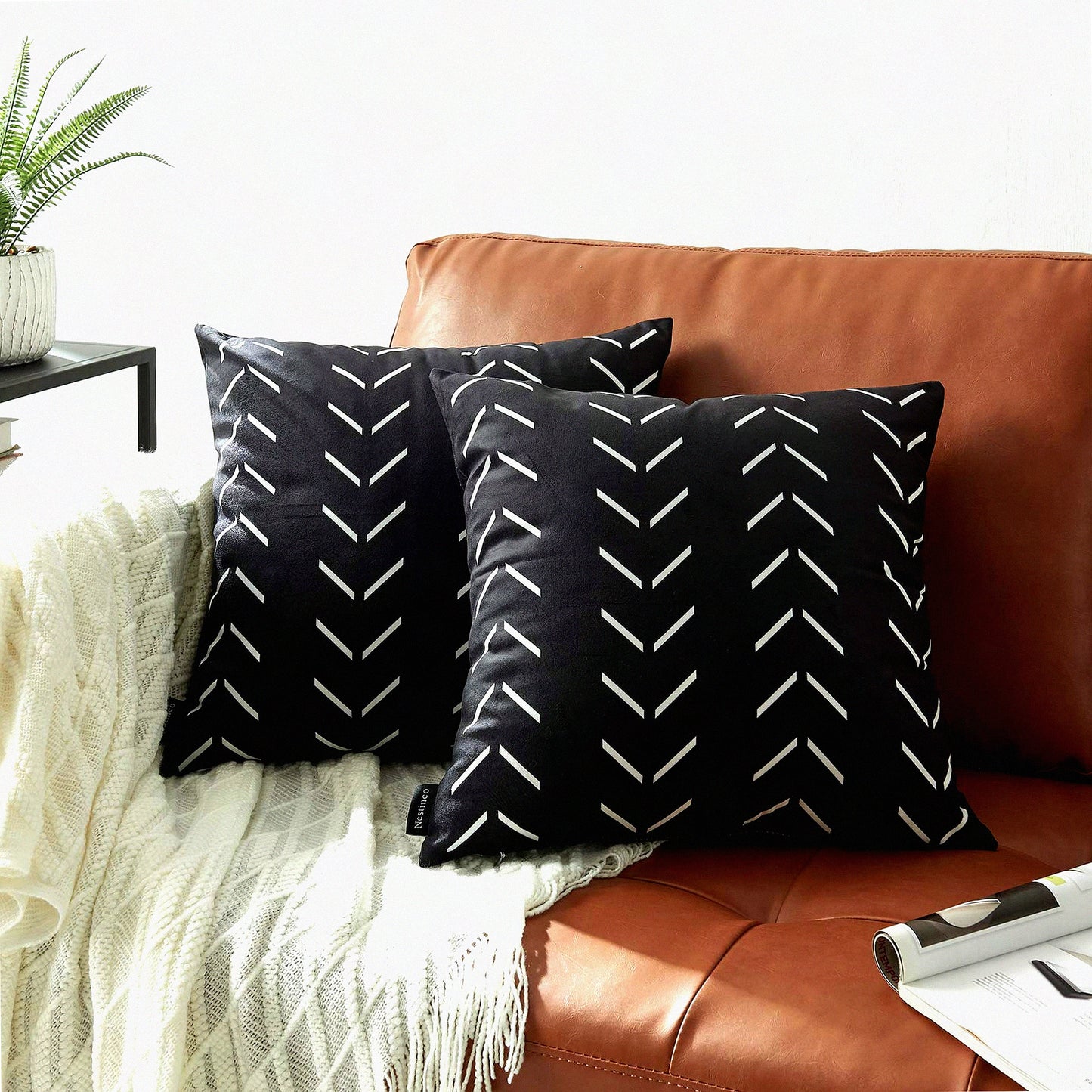 Boho Black Pillow Covers Set - 18x18 Inch Square Decorative Throw Pillow Covers for Sofa Couch Bed - Polyester Blend Home Decor Essentials