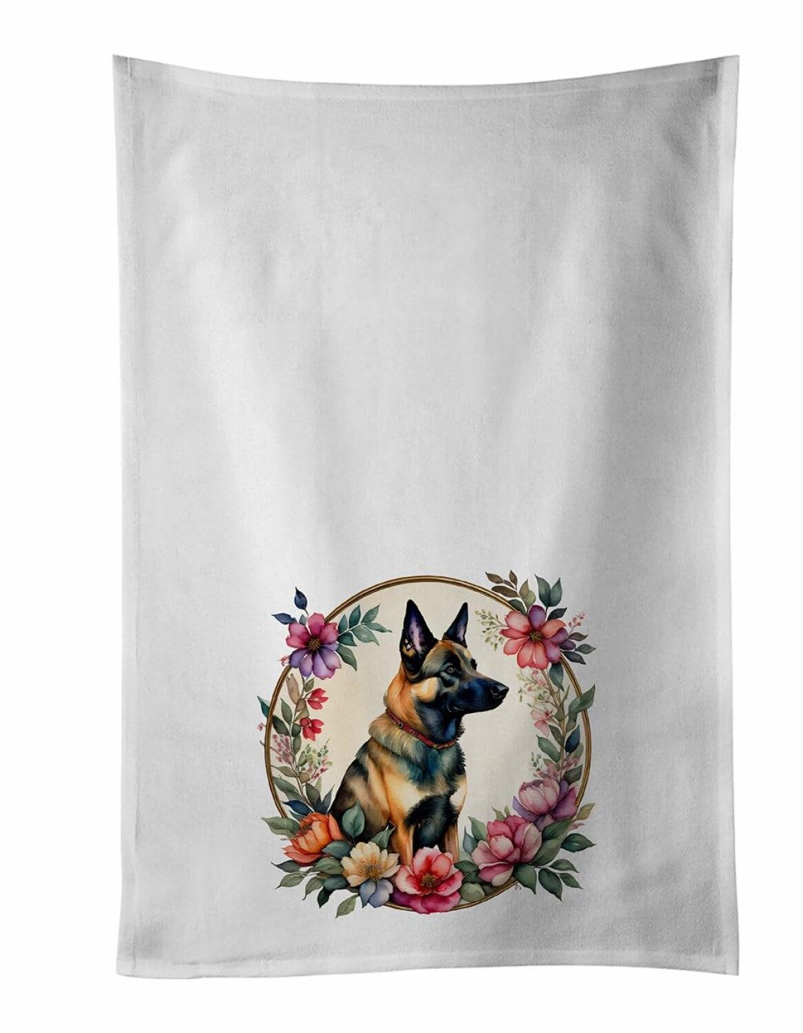 Belgian Malinois Flowers Kitchen Towel Set 2 White