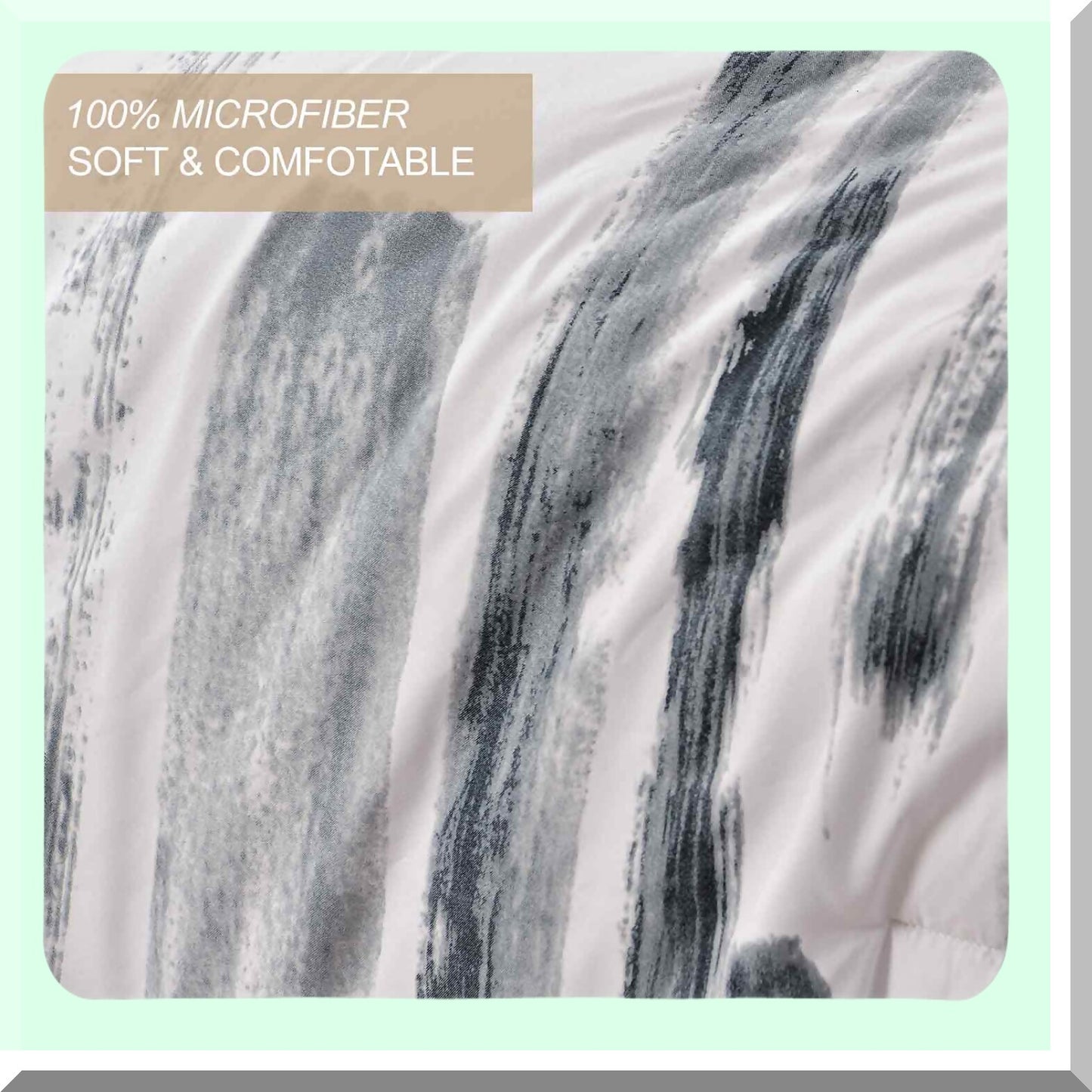 Art Grey White Reversible Comforter Set - 3pc Microfiber Bedding with Modern Printed Pattern, All Season Duvet & 2 Pillowcases for Women Men - Size 88 x 90 Gray