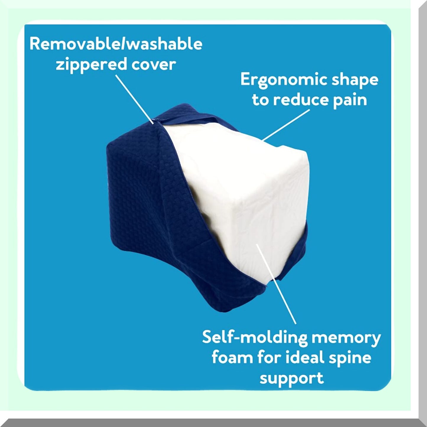 ErgoAlign Memory Foam Knee Pillow - Orthopedic Support for Side Sleepers, Back Pain Relief, Spine Alignment, Machine Washable Cover, Knee Wedge for Deep Sleep