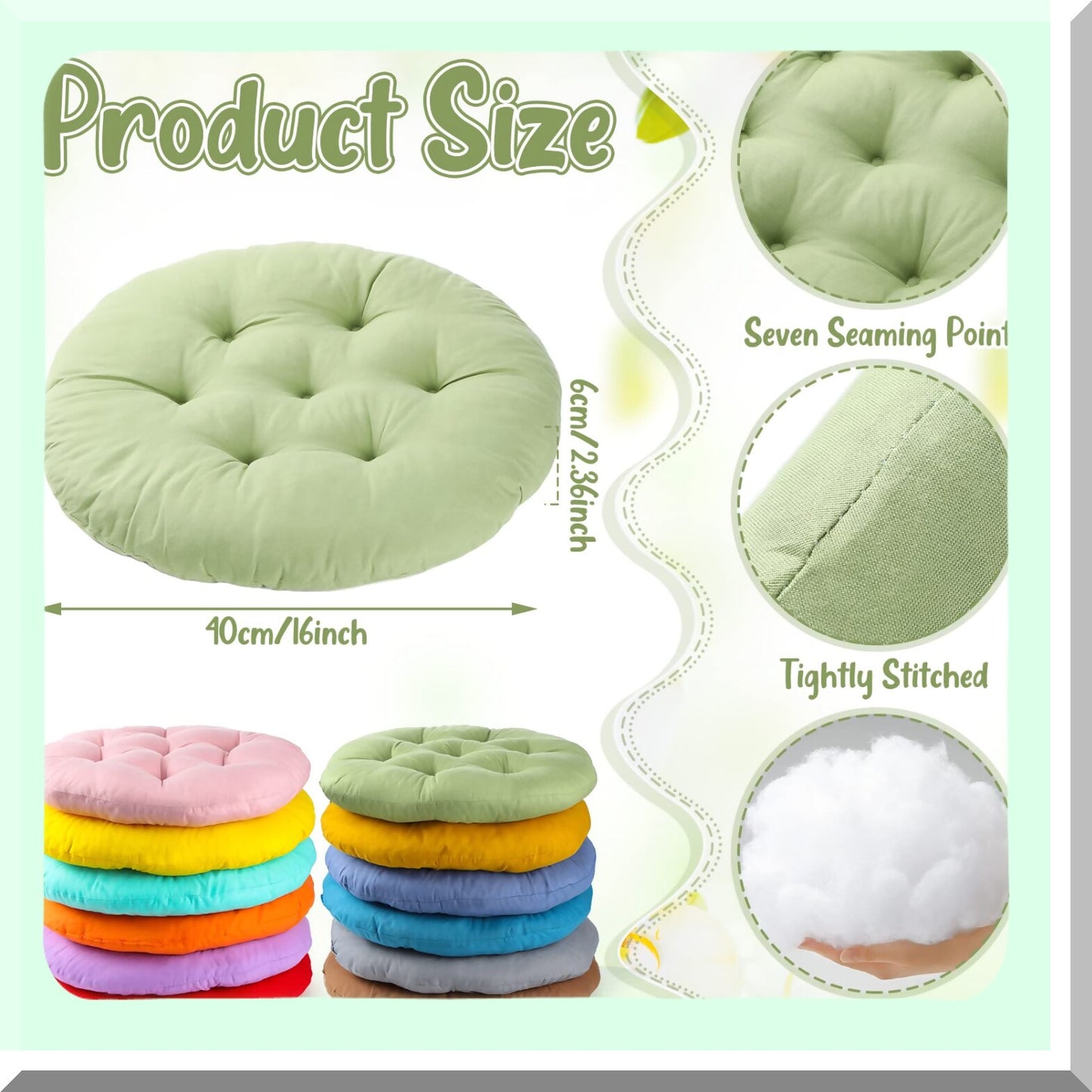 Colorful Round Seat Cushions - Set of 12 | 15 x 15 Inches Floor Pillows for Kids & Adults | Reading Cushion for Home, School, Clroom | Playing Supplies