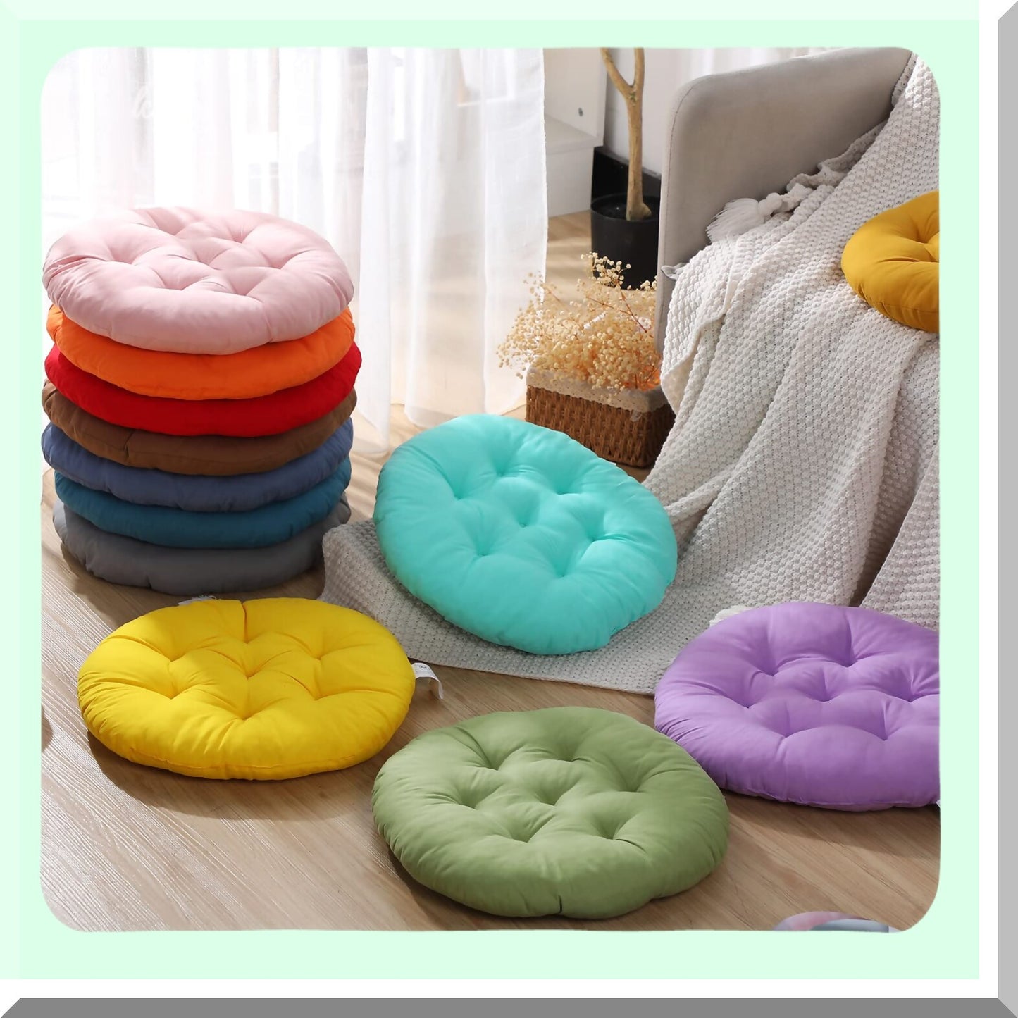 Colorful Round Seat Cushions - Set of 12 | 15 x 15 Inches Floor Pillows for Kids & Adults | Reading Cushion for Home, School, Clroom | Playing Supplies