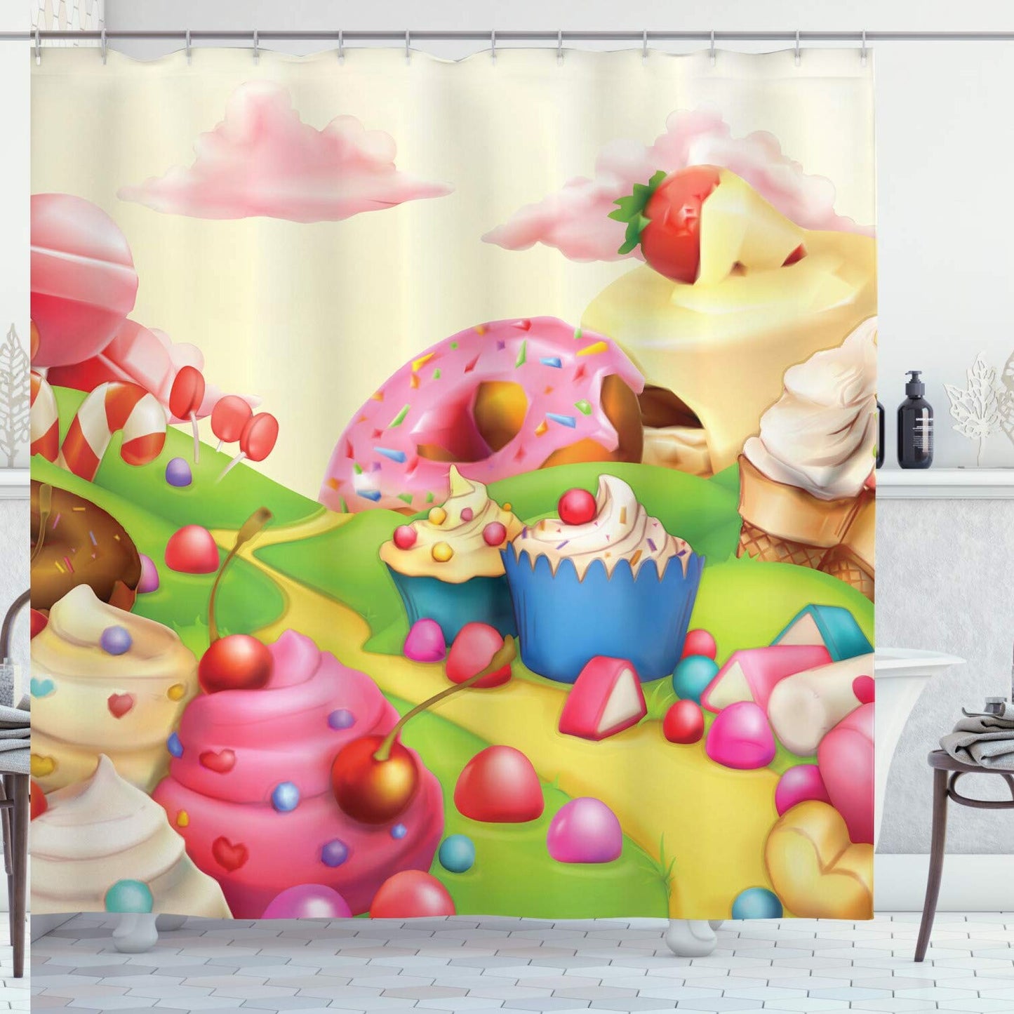 Modern Donuts Cupcakes Ice Cream Shower Curtain 69x84 inches