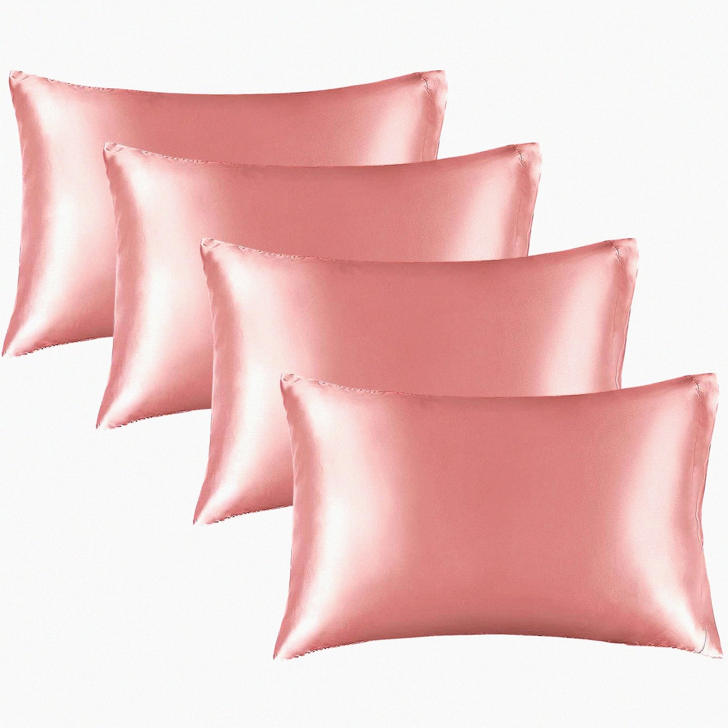 Luxury Silk Hair Pillowcase Set - Rose Pink Standard Size Pack of 4 - Super Soft Envelope Closure Cases 20x26 Inches - Haircare Essential for Beauty Sleep