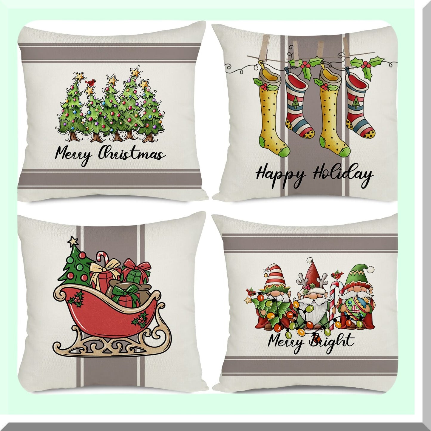 Winter Gnomes Holiday Pillow Covers Set - Festive 20x20 Sofa Decorations - Merry Coach Cushion Covers - Happy Home Decor - Pack of 4