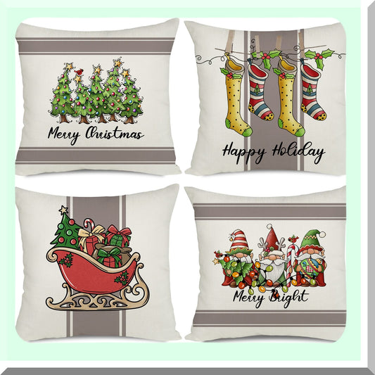Winter Gnomes Holiday Pillow Covers Set - Festive 20x20 Sofa Decorations - Merry Coach Cushion Covers - Happy Home Decor - Pack of 4
