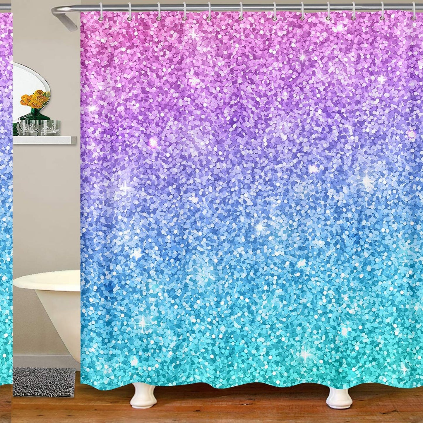 Girls 3D Printed Glitter Shower Curtain 72" x 72"