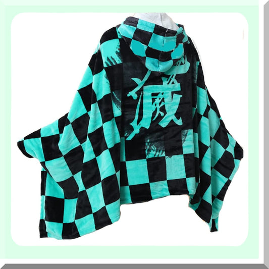 Tanjiro Demon Slayer Cozy Blanket Hoodie - Green, One Size