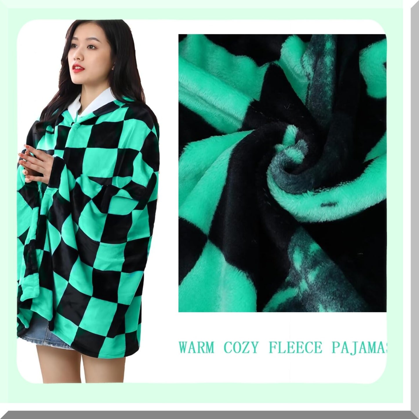 Tanjiro Demon Slayer Cozy Blanket Hoodie - Green, One Size