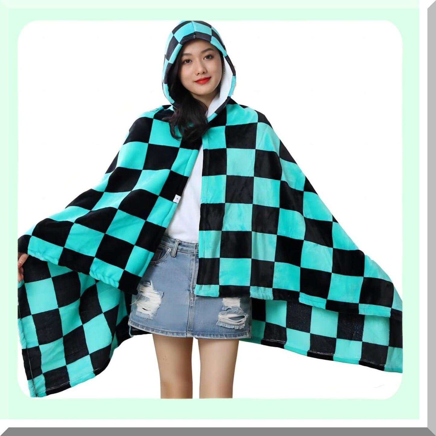 Tanjiro Demon Slayer Cozy Blanket Hoodie - Green, One Size