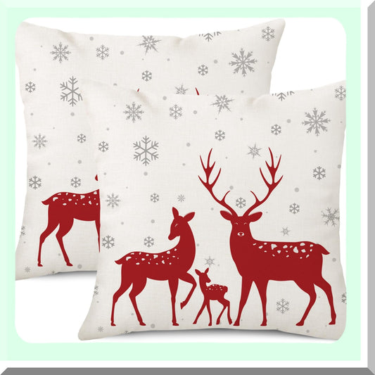 Red Elk Decorative Pillow Cover Set - 2 Pack Throw Pillow Covers for Home Decor Sofa Couch Chair Bed Bedroom Living Room - Top Quality Elk Design