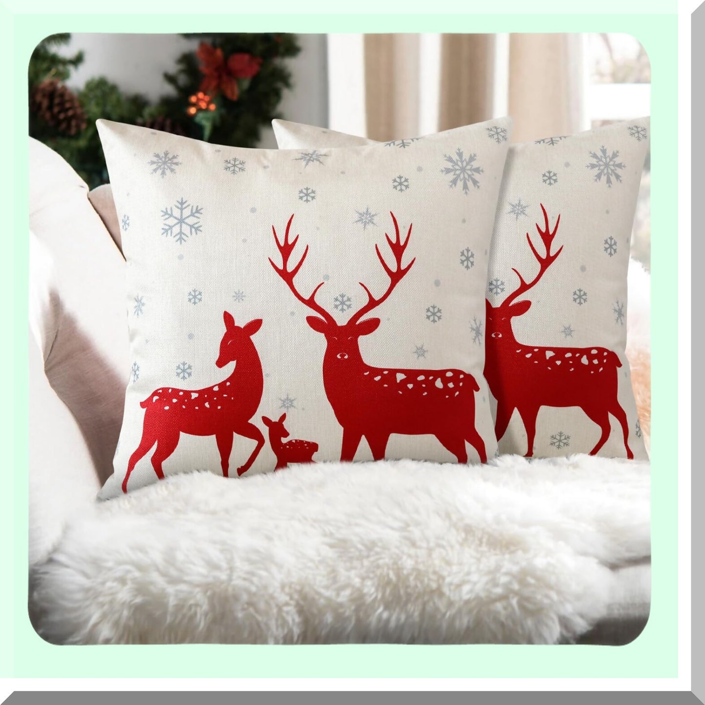 Red Elk Decorative Pillow Cover Set - 2 Pack Throw Pillow Covers for Home Decor Sofa Couch Chair Bed Bedroom Living Room - Top Quality Elk Design