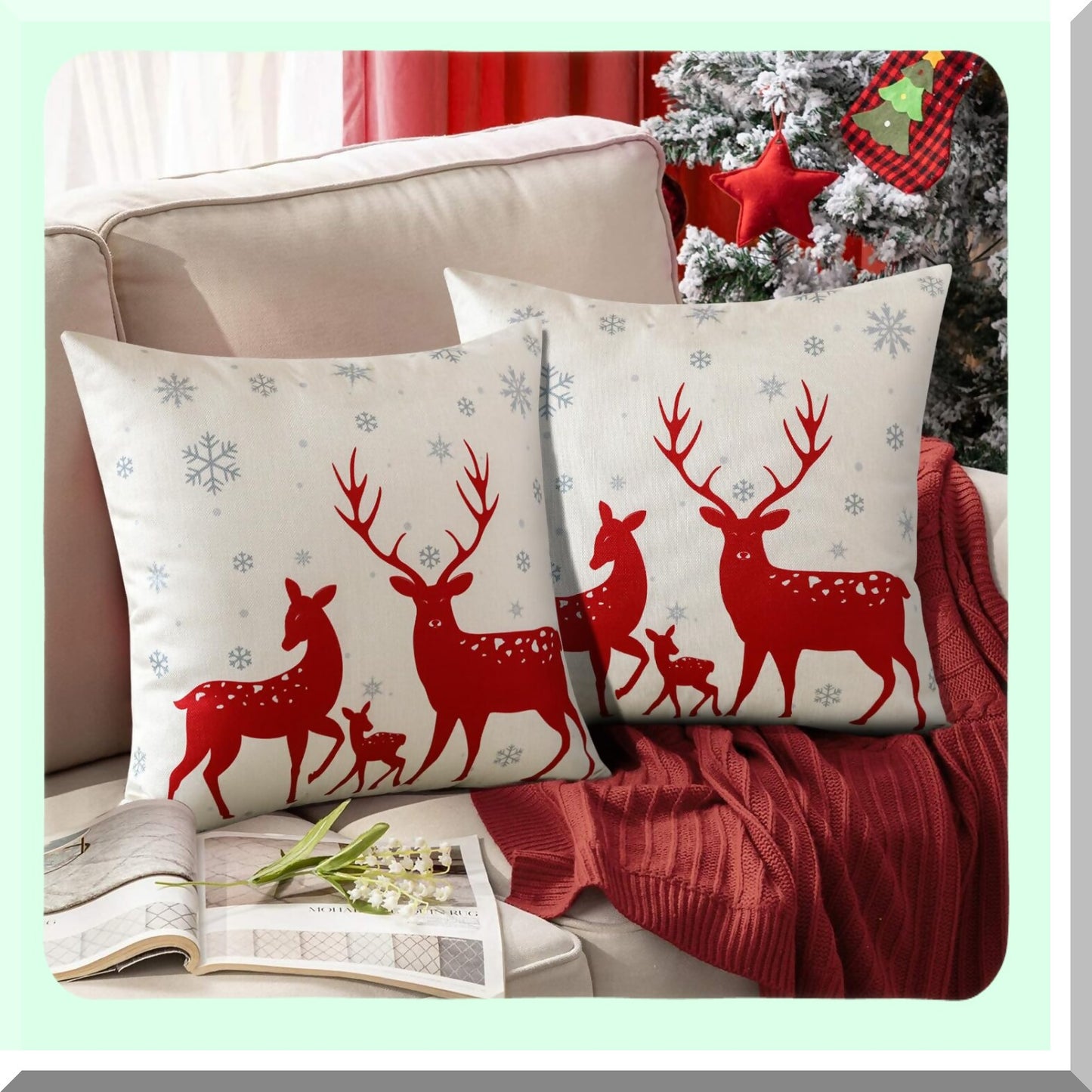 Red Elk Decorative Pillow Cover Set - 2 Pack Throw Pillow Covers for Home Decor Sofa Couch Chair Bed Bedroom Living Room - Top Quality Elk Design