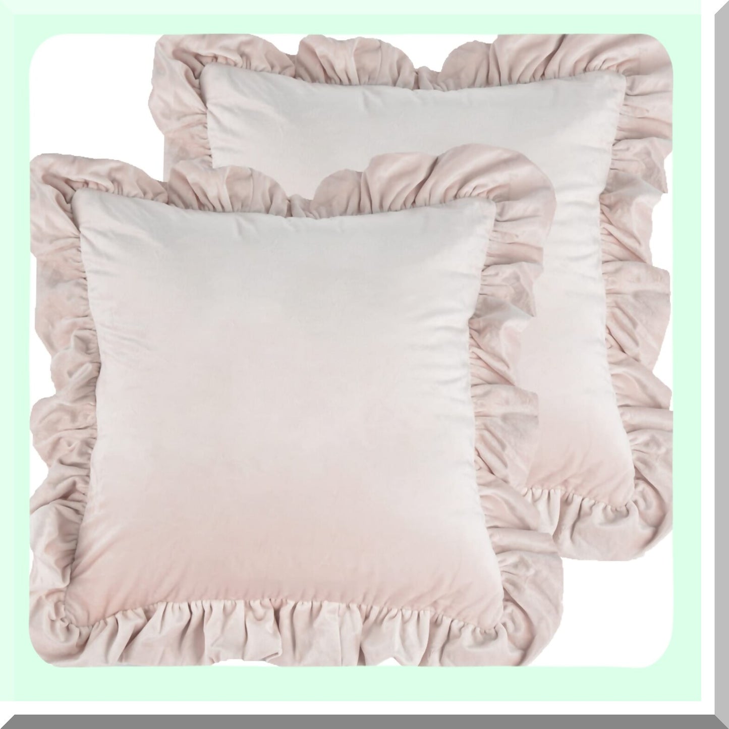 Ruffle Chic Velvet Pillow Covers - Set of 2 Decorative Cushion Cases with Ruffles for Couch, Sofa, Bed - 20x20 Inch Solid Color Farmhouse Throw Pillows - Light Pink Glam Décor
