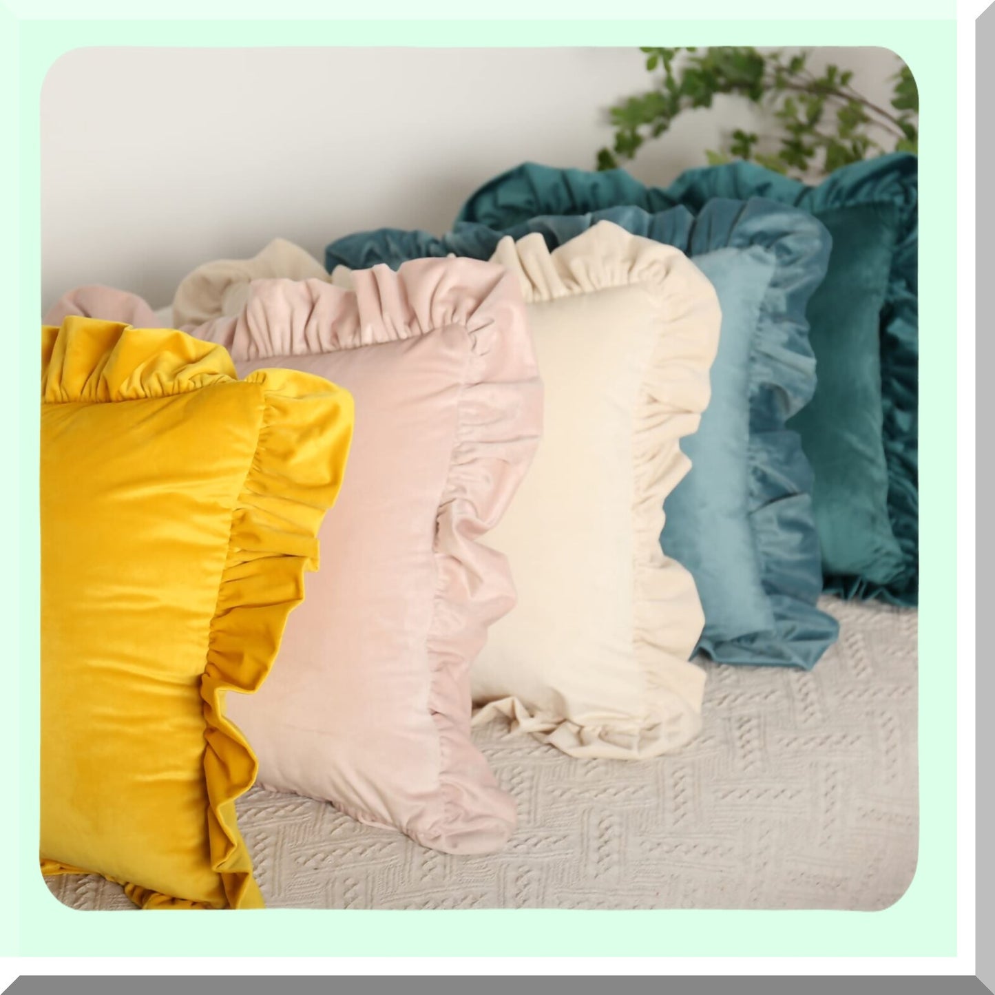 Ruffle Chic Velvet Pillow Covers - Set of 2 Decorative Cushion Cases with Ruffles for Couch, Sofa, Bed - 20x20 Inch Solid Color Farmhouse Throw Pillows - Light Pink Glam Décor