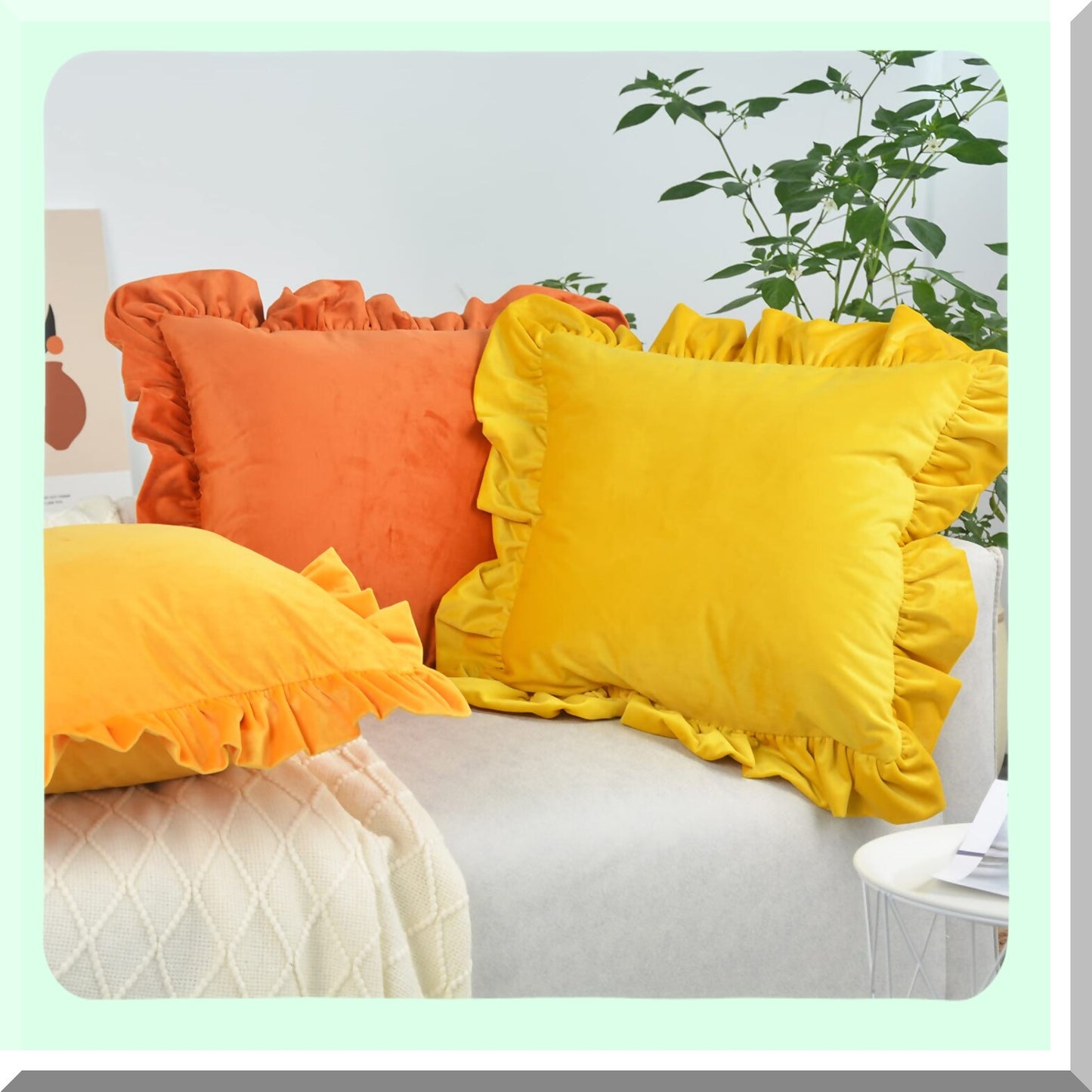 Ruffle Chic Velvet Pillow Covers - Set of 2 Decorative Cushion Cases with Ruffles for Couch, Sofa, Bed - 20x20 Inch Solid Color Farmhouse Throw Pillows - Light Pink Glam Décor