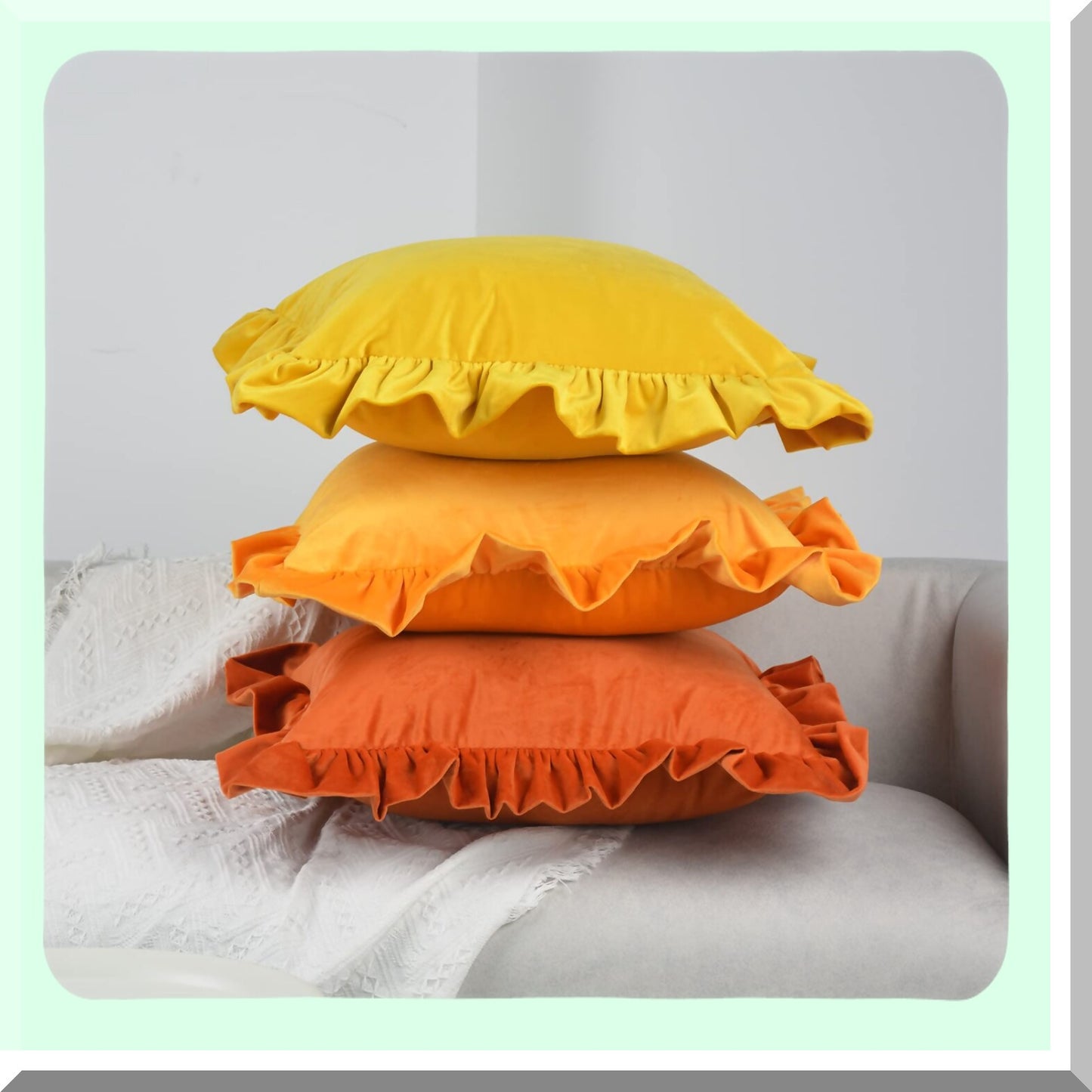 Ruffle Chic Velvet Pillow Covers - Set of 2 Decorative Cushion Cases with Ruffles for Couch, Sofa, Bed - 20x20 Inch Solid Color Farmhouse Throw Pillows - Light Pink Glam Décor