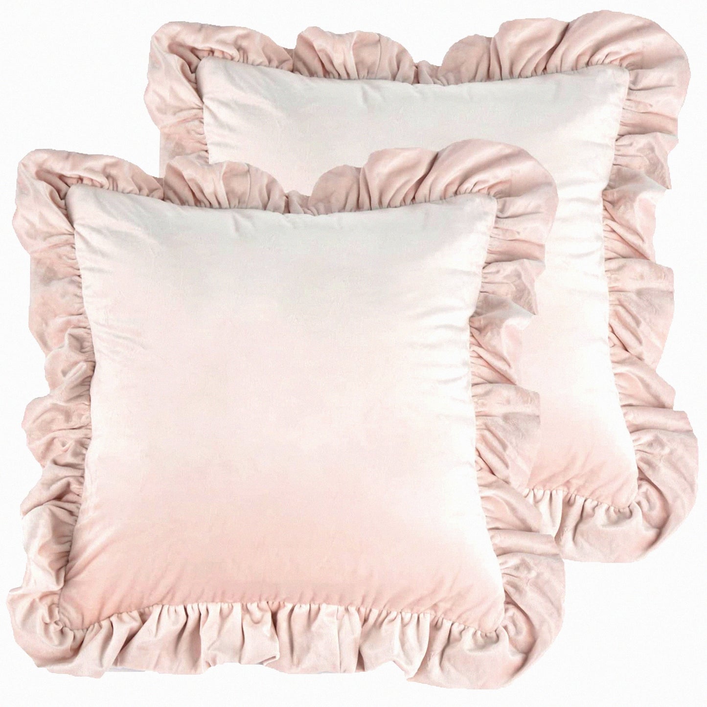 Ruffle Chic Velvet Pillow Covers - Set of 2 Decorative Cushion Cases with Ruffles for Couch, Sofa, Bed - 20x20 Inch Solid Color Farmhouse Throw Pillows - Light Pink Glam Décor