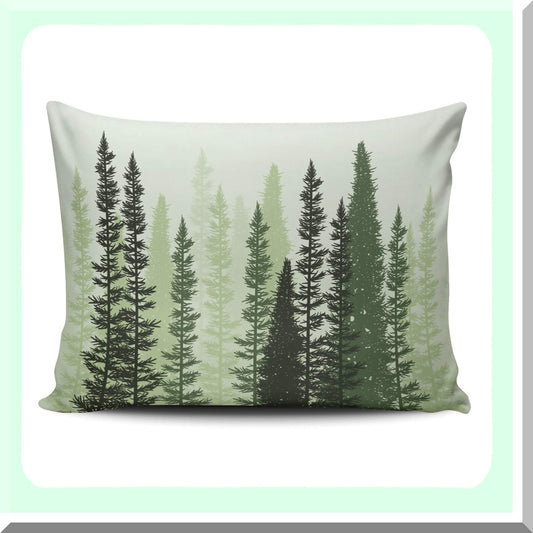 Forest Green Conifer Pillowcase - Summer Woods Decorative Boudoir Cover for 12x16 Inch Throw Pillows - Evergreen Tree Home Decor Pattern