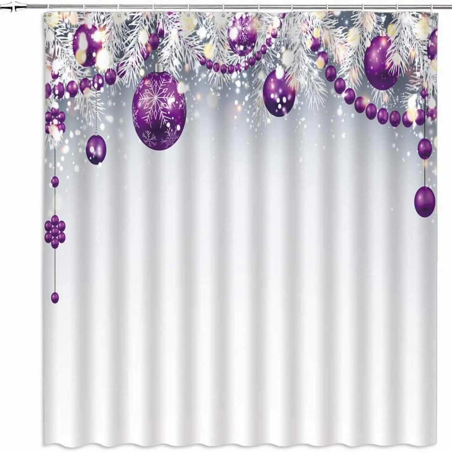 Purple Ball White Pine Leaves Snow Shower Curtain 70x70 inches