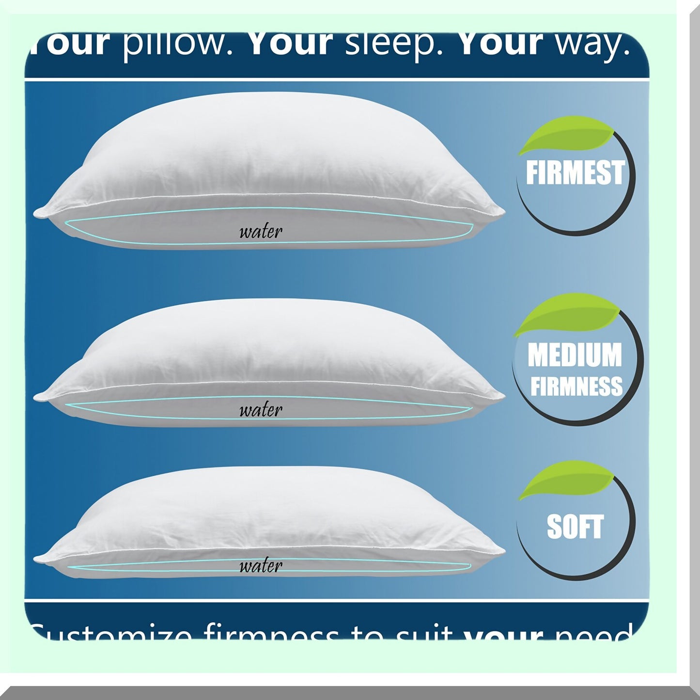 Royal AquaDream Adjustable Waterbase Pillow - Queen Size (20x28) Luxurious Fiber Fill - Ultimate Comfort and Support for a Restful Sleep