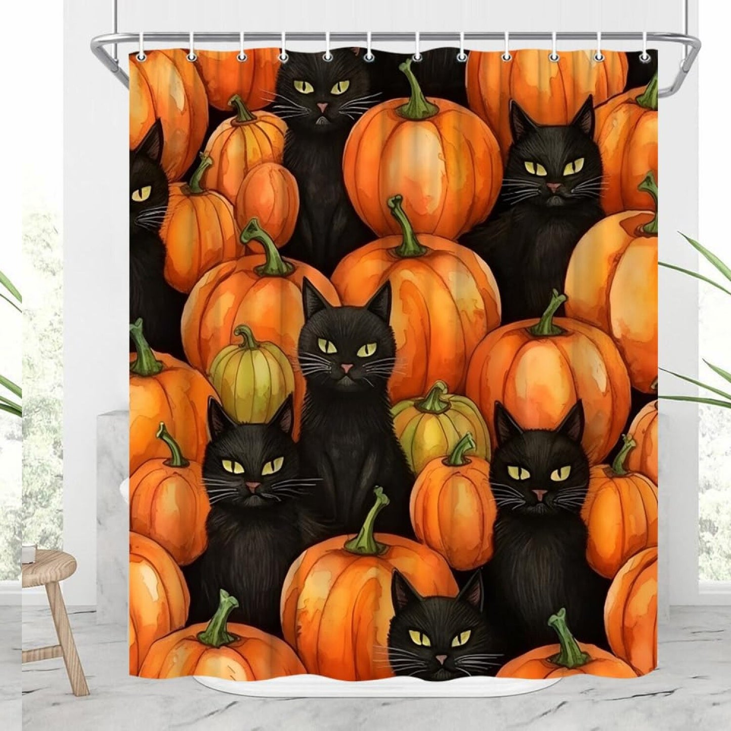 Black Cat Pumpkin Fall Shower Curtain