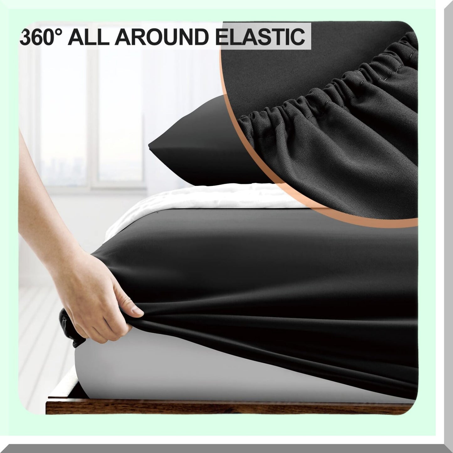 LuxuryCool Queen Fitted Sheet - Hotel Quality Ultra Soft Breathable Brushed Microfiber Deep Pocket Cooling Sheets for Queen Size Bed - Black