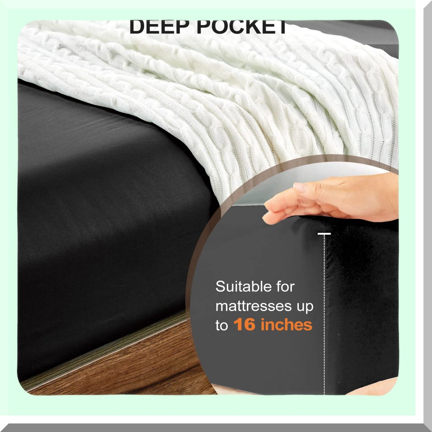 LuxuryCool Queen Fitted Sheet - Hotel Quality Ultra Soft Breathable Brushed Microfiber Deep Pocket Cooling Sheets for Queen Size Bed - Black