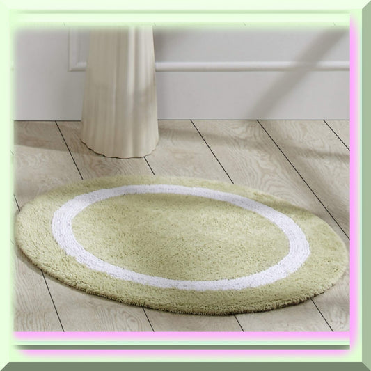 100% Cotton Sage and White Round Bath Mat