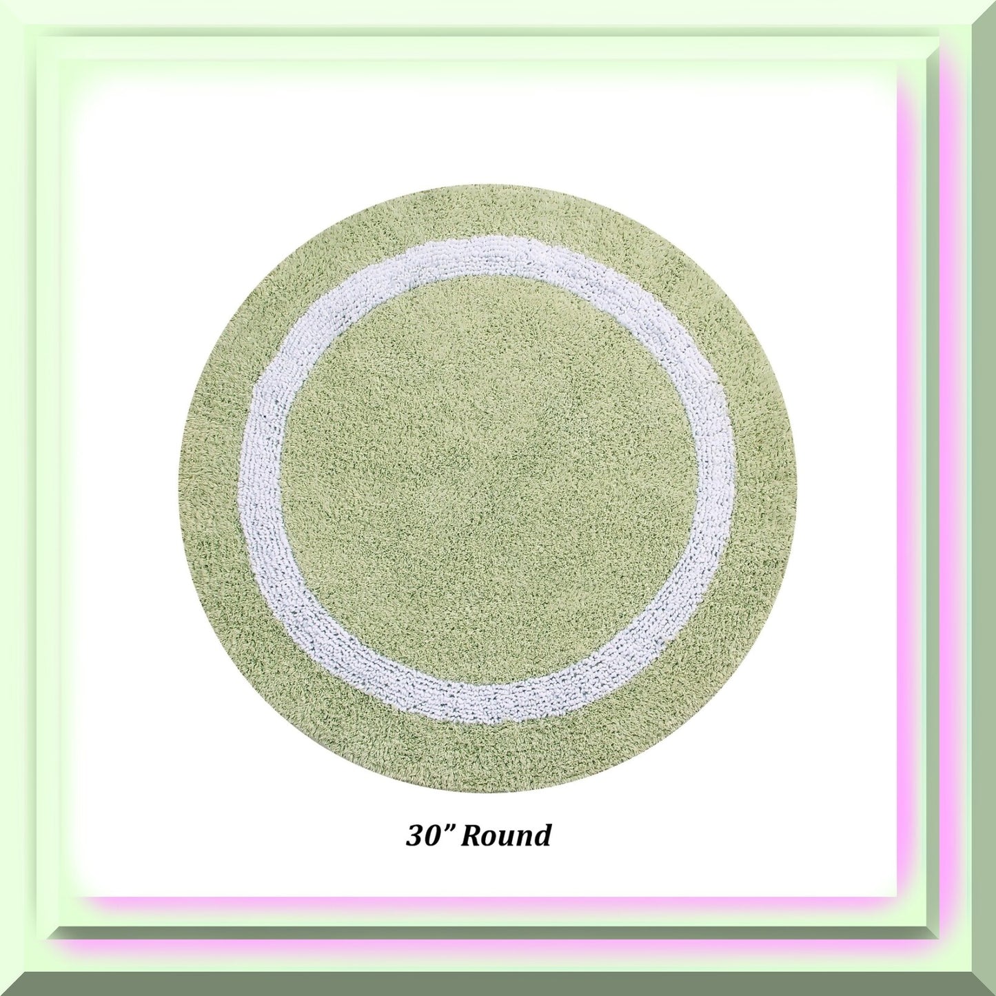 100% Cotton Sage and White Round Bath Mat