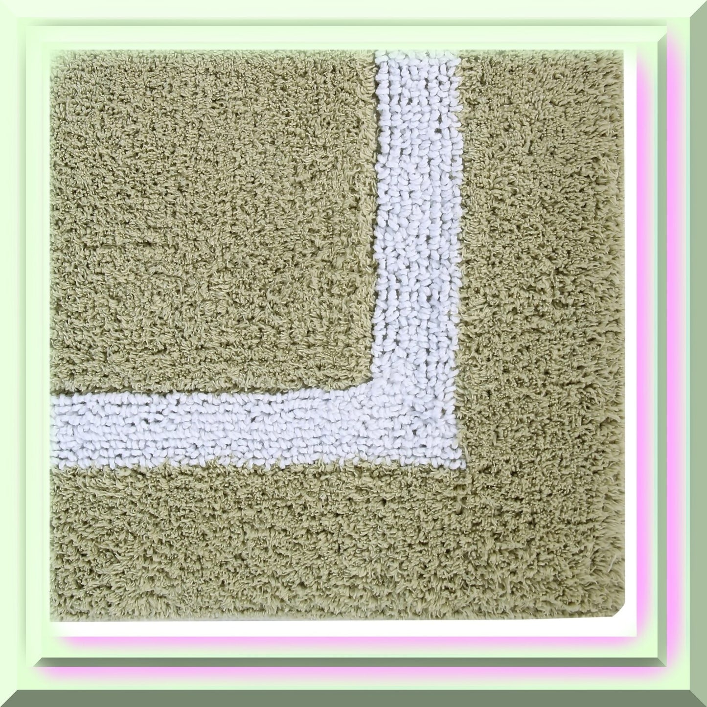 100% Cotton Sage and White Round Bath Mat