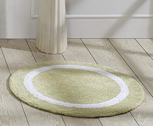 100% Cotton Sage and White Round Bath Mat