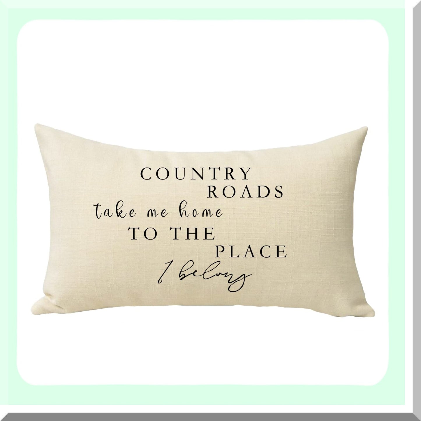 Rustic Farmhouse Lumbar Pillow Cover - Country Roads Quote Decorative Cushion Case for Sofa - Home Decoration Housewarming Gift - Cotton Linen Rectangle Throw Pillow 12 x 20