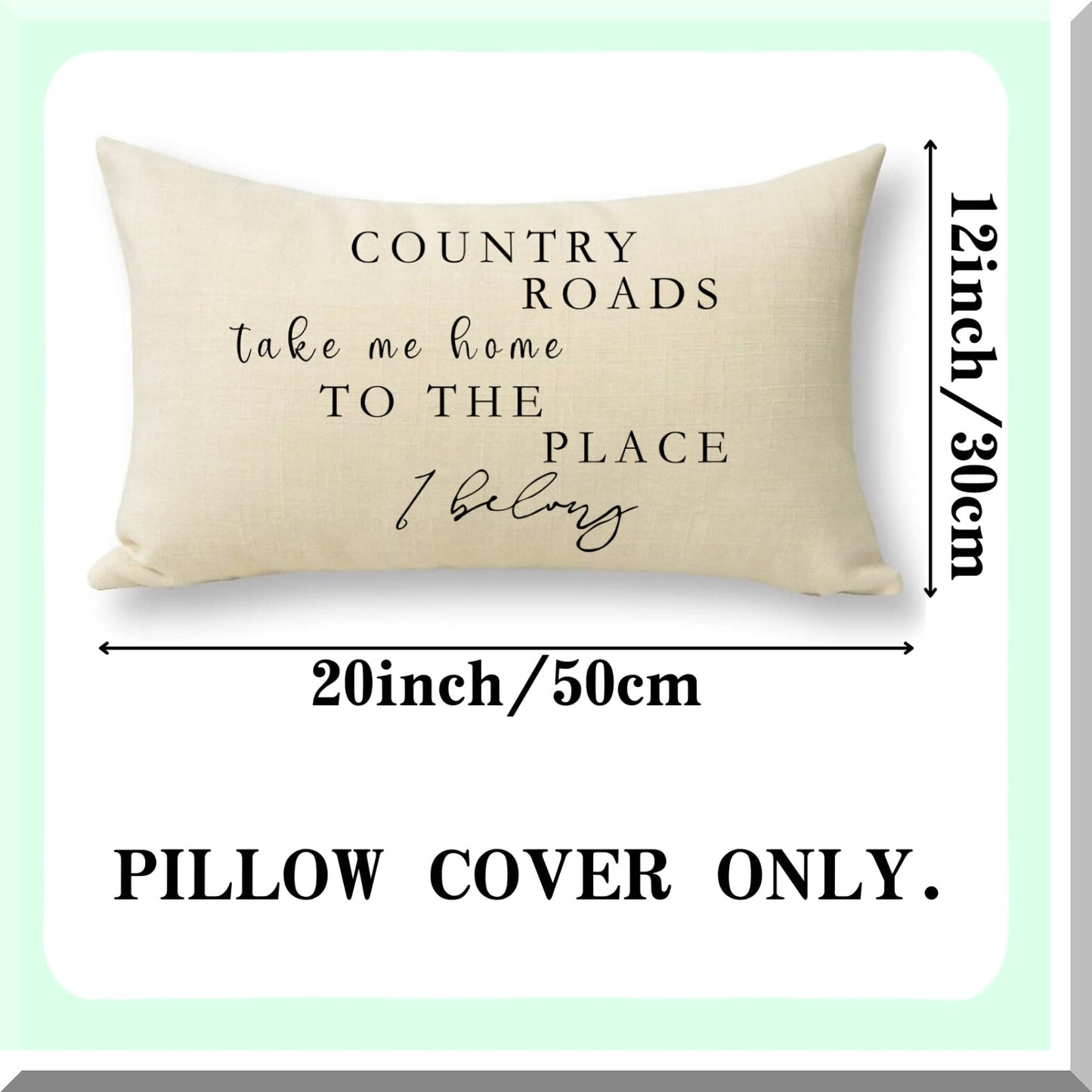 Rustic Farmhouse Lumbar Pillow Cover - Country Roads Quote Decorative Cushion Case for Sofa - Home Decoration Housewarming Gift - Cotton Linen Rectangle Throw Pillow 12 x 20
