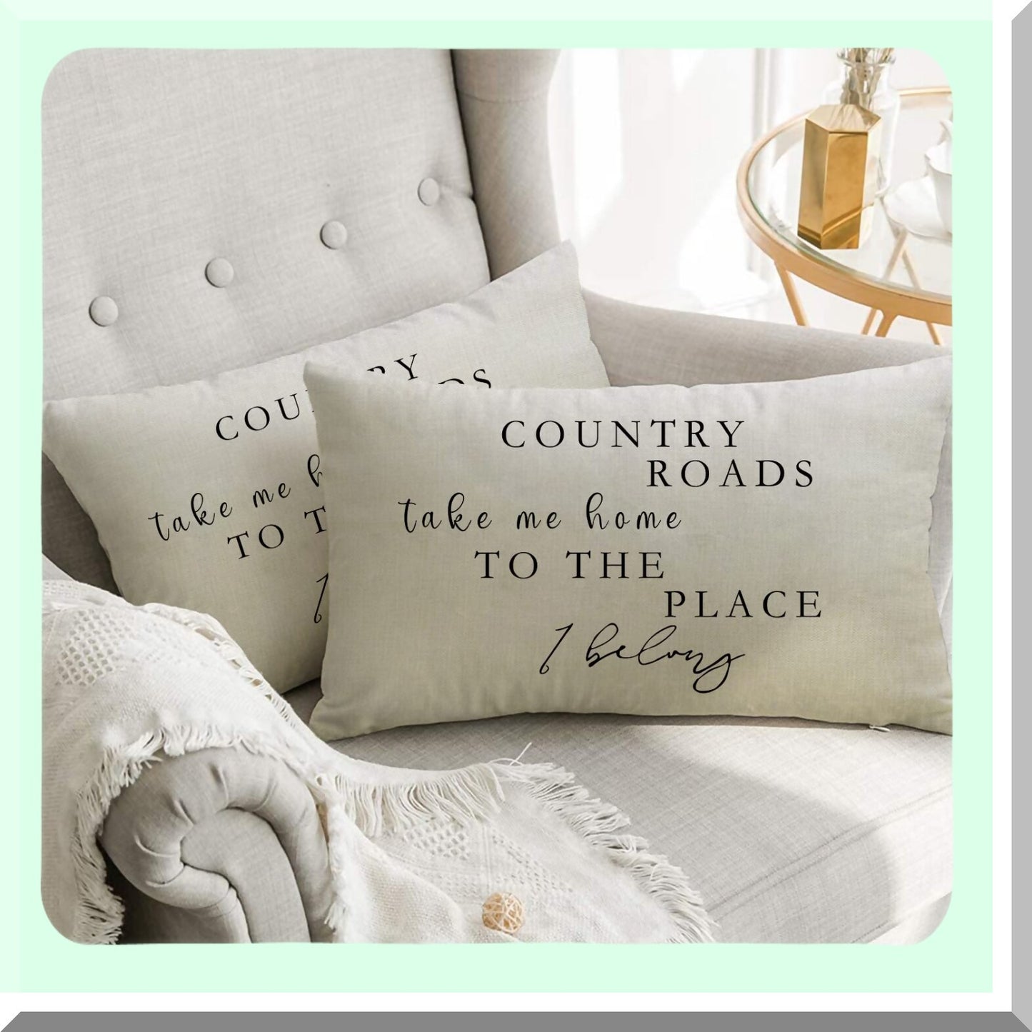 Rustic Farmhouse Lumbar Pillow Cover - Country Roads Quote Decorative Cushion Case for Sofa - Home Decoration Housewarming Gift - Cotton Linen Rectangle Throw Pillow 12 x 20
