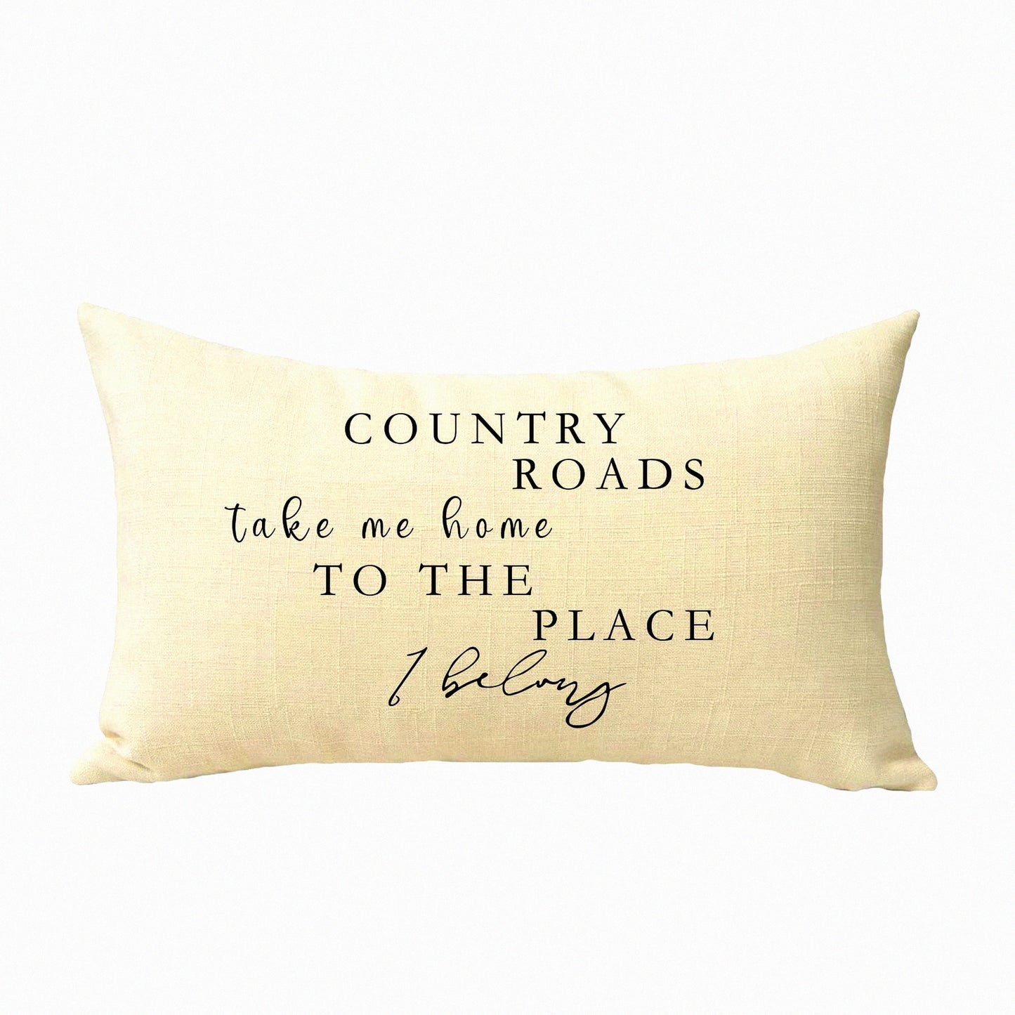 Rustic Farmhouse Lumbar Pillow Cover - Country Roads Quote Decorative Cushion Case for Sofa - Home Decoration Housewarming Gift - Cotton Linen Rectangle Throw Pillow 12 x 20