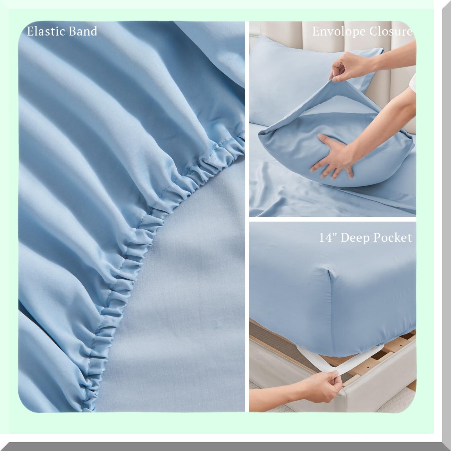 EcoLux Eucalyptus Bliss 4pc Sheet Set - Silky Soft Tencel Lyocell Sheets in Teal Blue - Deep Pocket Luxury Bedding Gift Box - Fits up to 14"