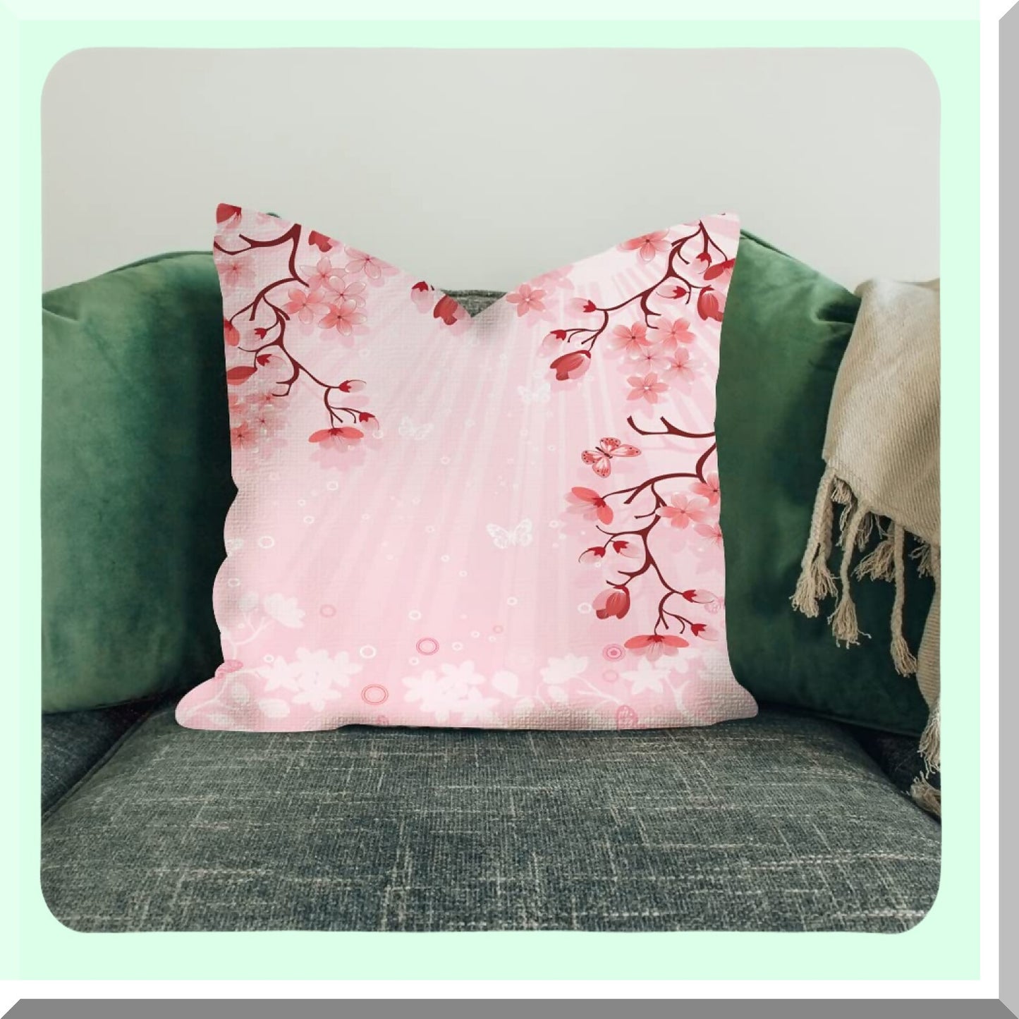 Cherry Blossom Dreams Pillowcase - Floral Home Decor Cover for Sofa - 18x18 Inches - Soft Throw Pillow with Beautiful Flowers Pattern