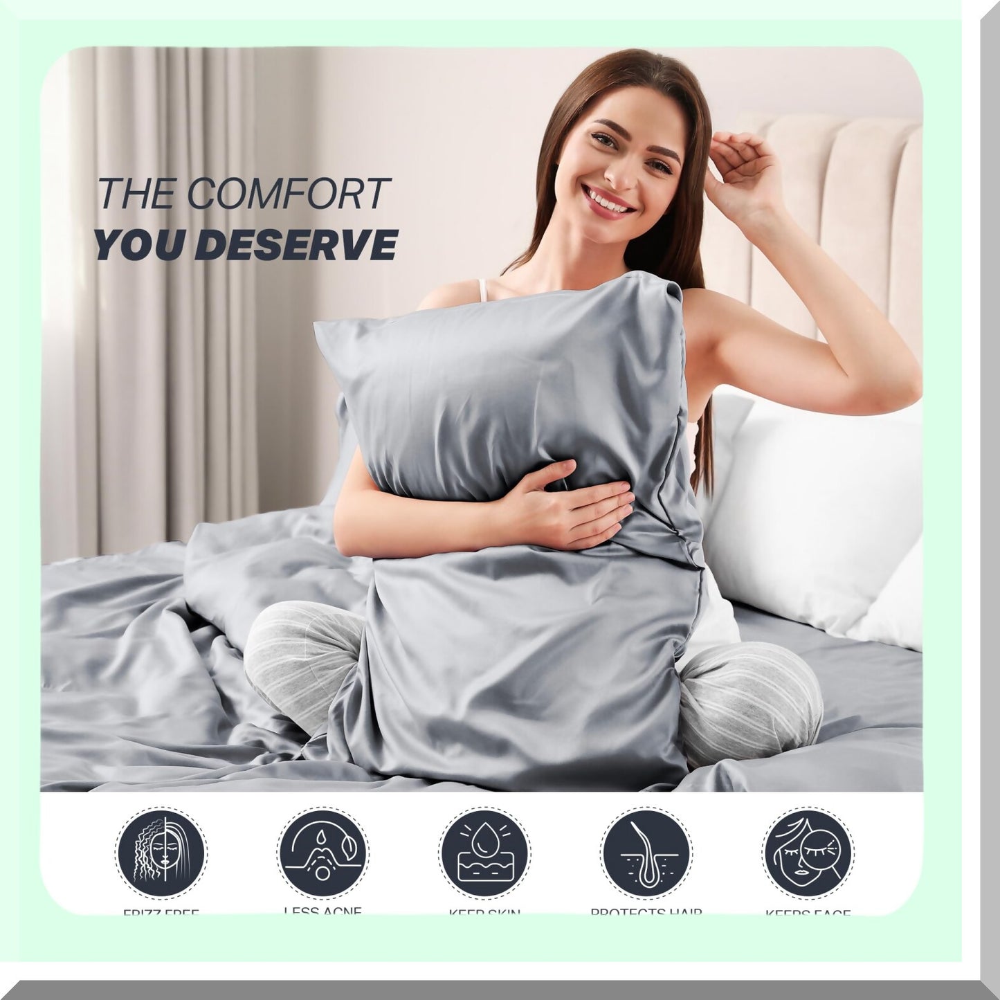 SilkLux Grey Queen Bedding Set - Silky Smooth 4-Piece Luxury Sheets - Deep-Pocket Fitted Sheet, Flat Sheet, Pillowcases - Queen Size Silk Sheets