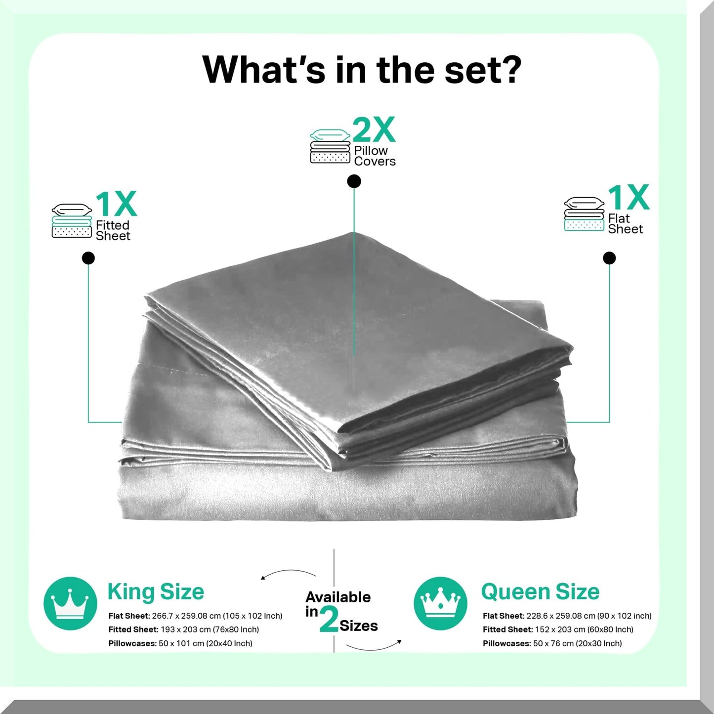 SilkLux Grey Queen Bedding Set - Silky Smooth 4-Piece Luxury Sheets - Deep-Pocket Fitted Sheet, Flat Sheet, Pillowcases - Queen Size Silk Sheets