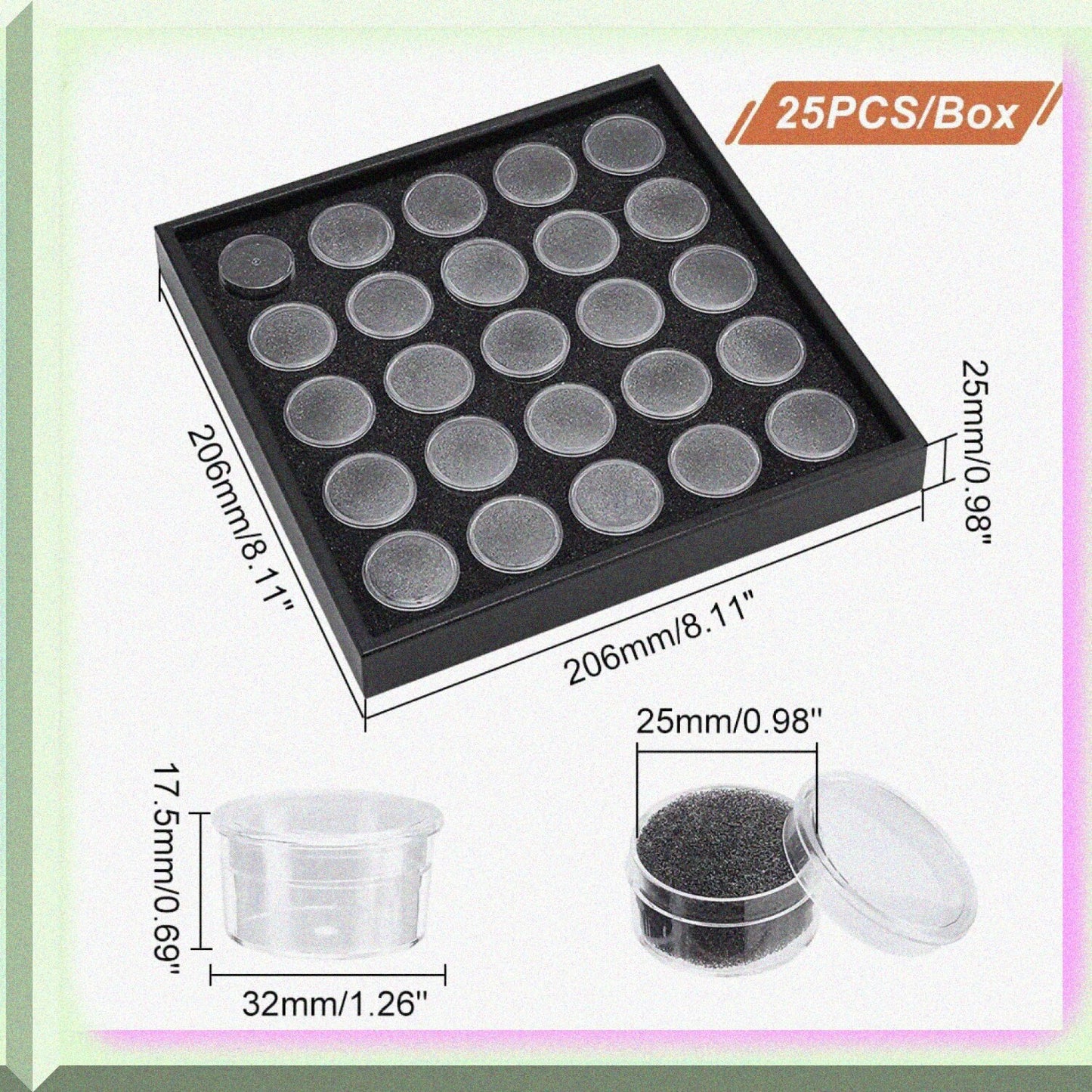 25 Pack Clear Plastic Round Storage Boxes with Flip Covers